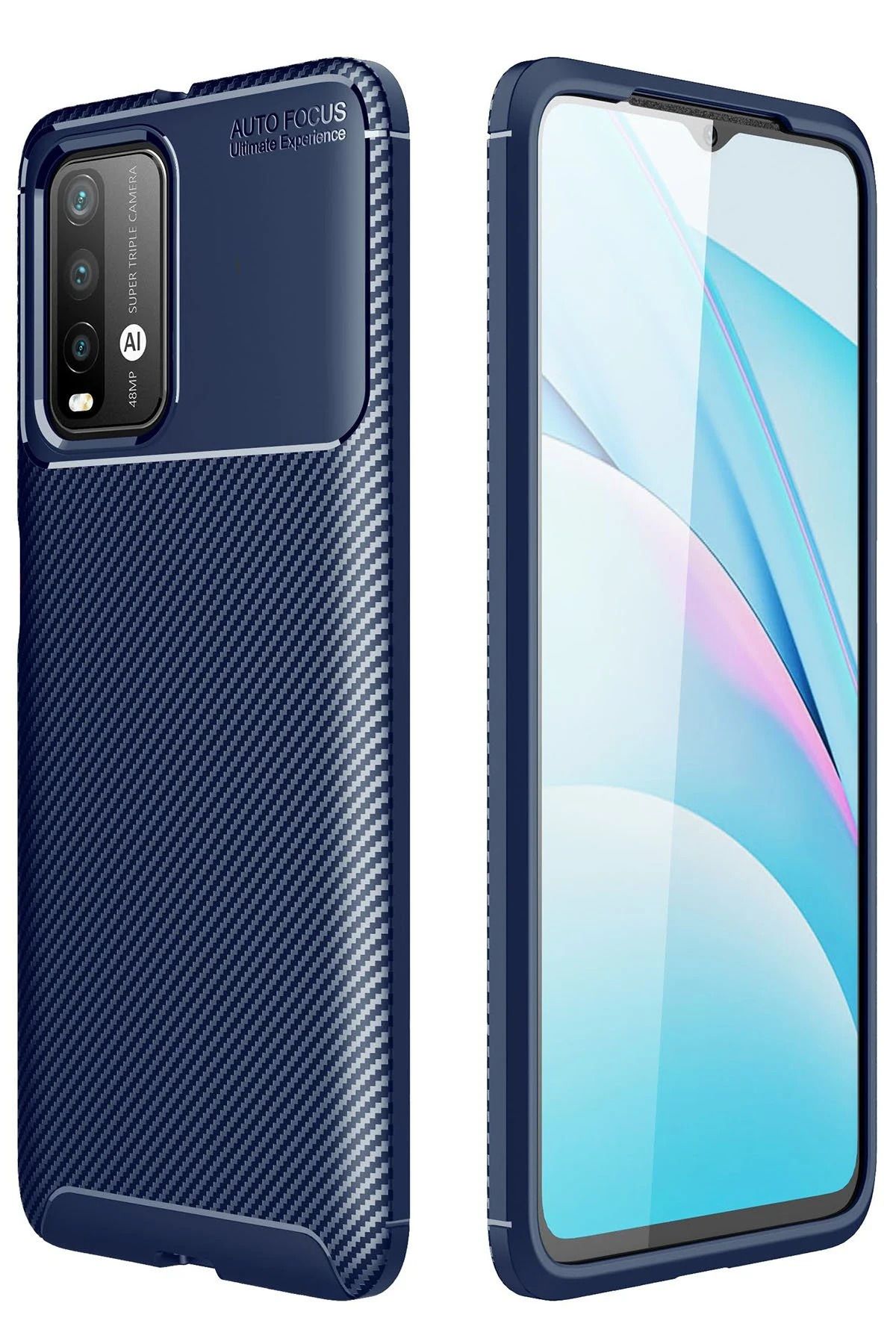 NewFace Xiaomi Redmi 9T Kılıf Auto Focus Karbon Kapak - Lacivert BSTMY