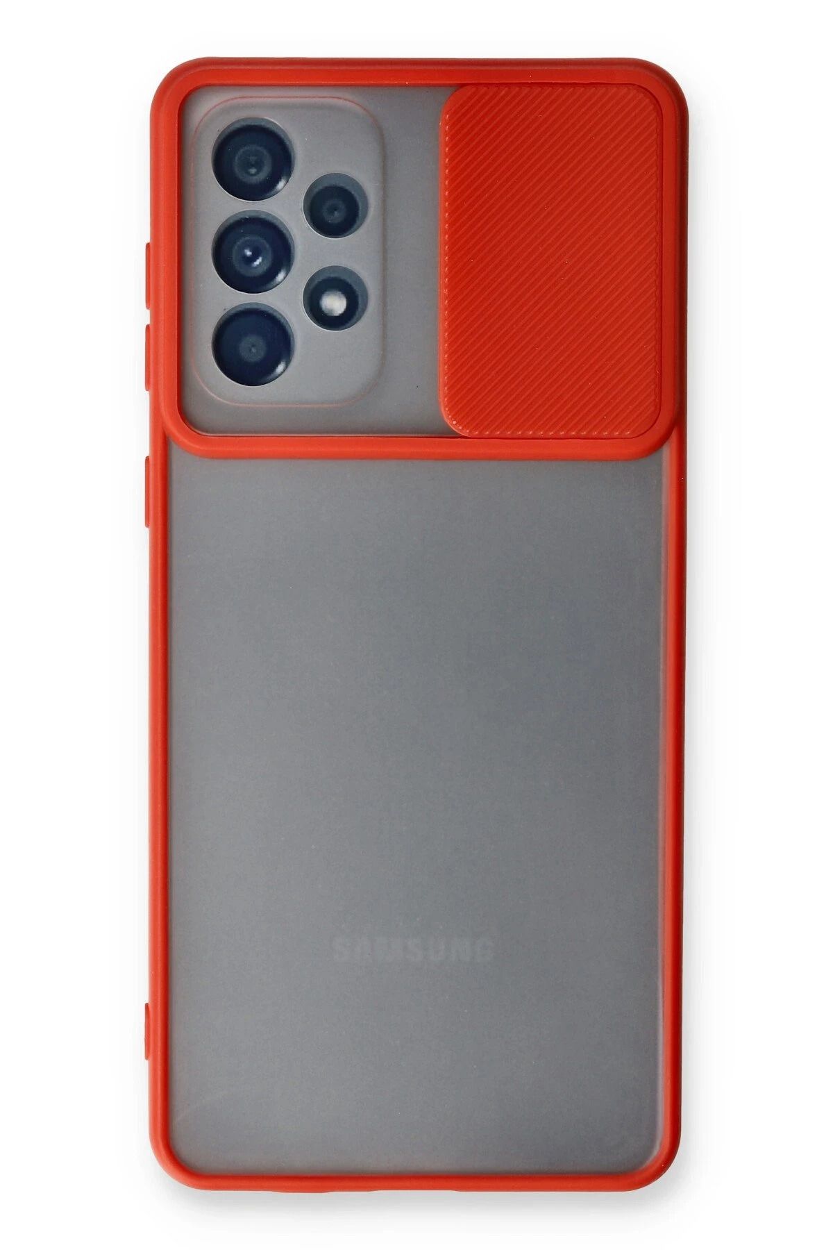 NewFace Samsung Galaxy A53 5G Kılıf Palm Buzlu Kamera Sürgülü Silikon - Kırmızı JOJUA