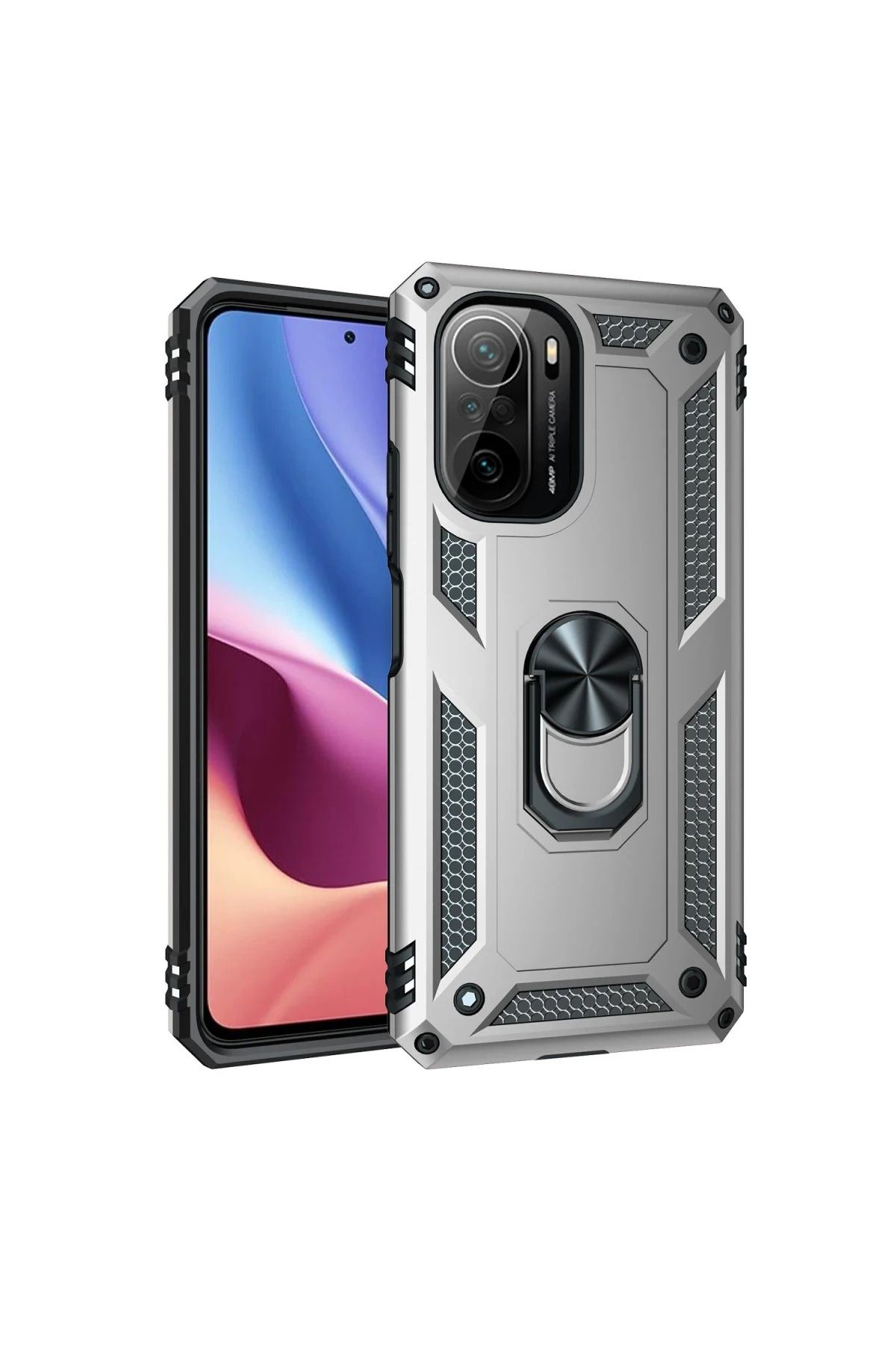 NewFace Xiaomi Poco F3 Kılıf Sofya Yüzüklü Silikon Kapak - Gümüş FERRG