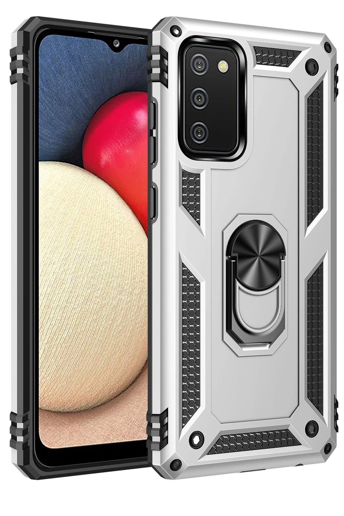 NewFace Samsung Galaxy A03S Kılıf Sofya Yüzüklü Silikon Kapak - Gümüş DPMAH