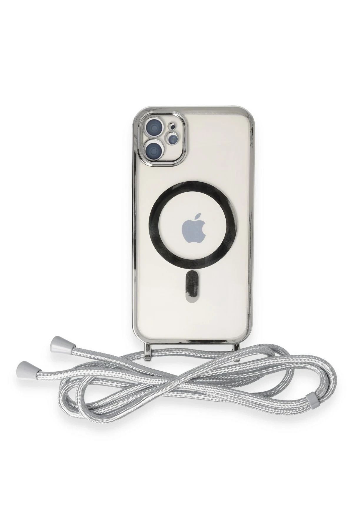 NewFace iPhone 11 Kılıf Divo Lazer Askılı Magsafe Kapak - Gümüş FERRG