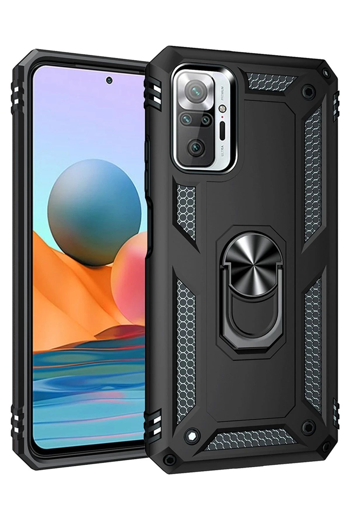 NewFace Xiaomi Redmi Note 10 Pro Kılıf Sofya Yüzüklü Silikon Kapak - Siyah FERRG