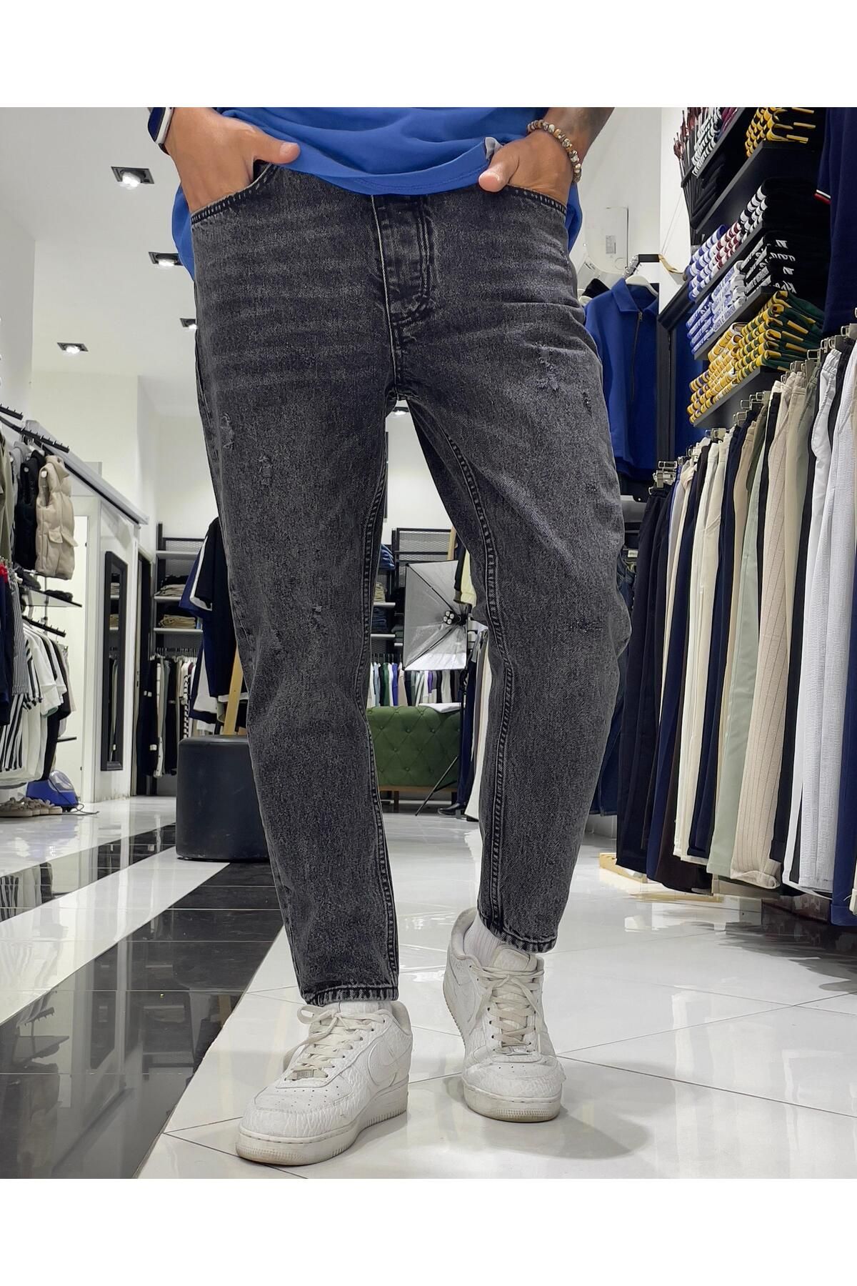 Higo Man Yıkamalı Boyfriend Erkek Jean Pantolon-Antrasit Gri