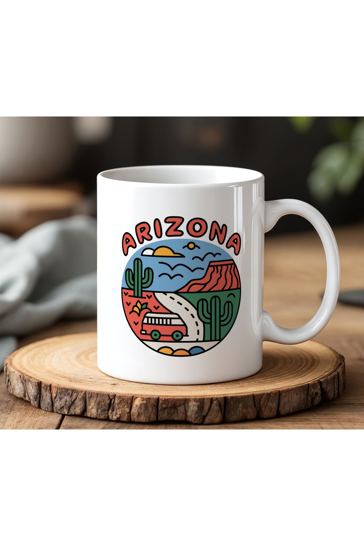 BB TRADE Arizona Tasarımlı Beyaz Seramik Baskılı Kupa Bardak 330ml
