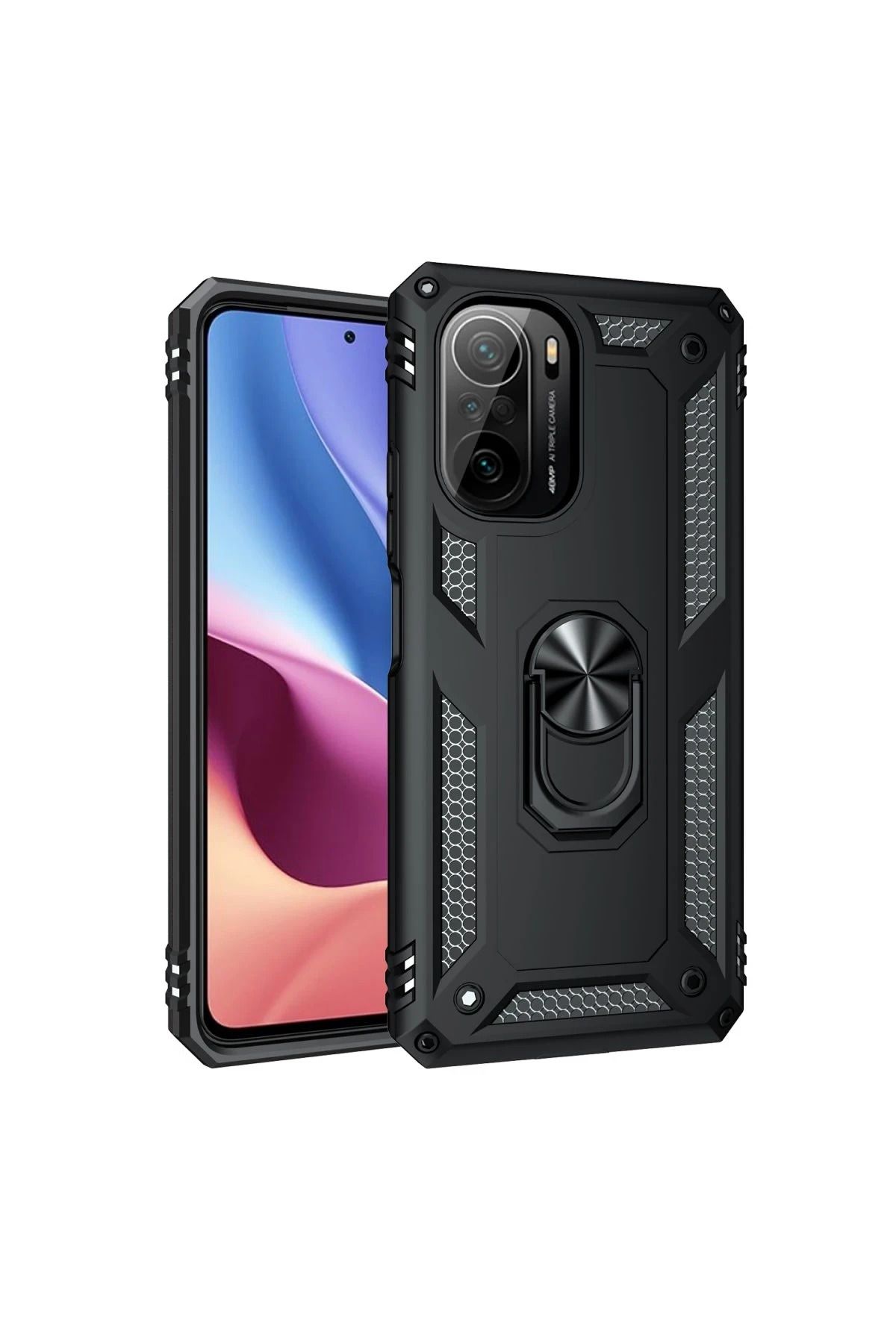 NewFace Xiaomi Poco F3 Kılıf Sofya Yüzüklü Silikon Kapak - Siyah FERRG