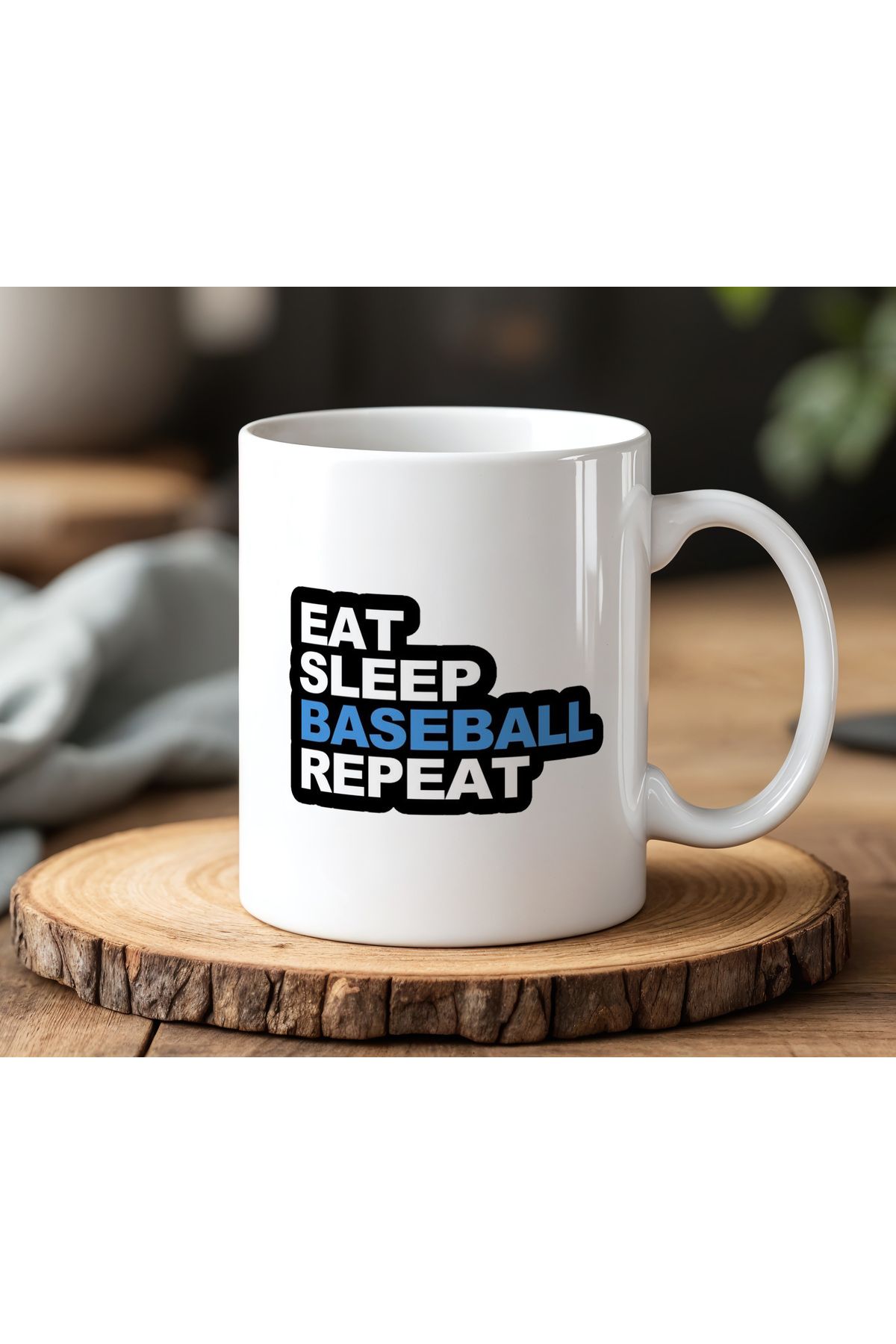 BB TRADE Eat Sleep Tasarımlı Beyaz Seramik Baskılı Kupa Bardak 330ml