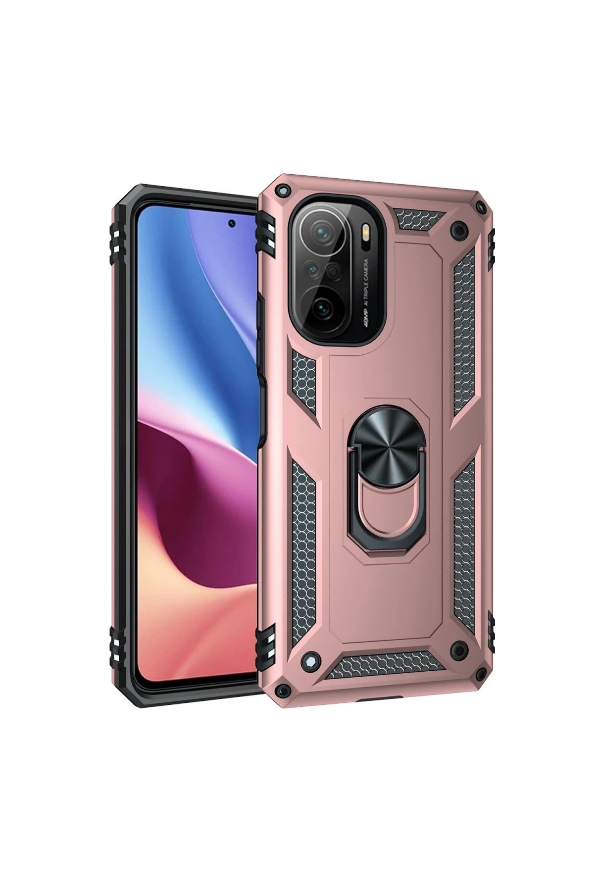 NewFace Xiaomi Poco F3 Kılıf Sofya Yüzüklü Silikon Kapak - Rose FERRG