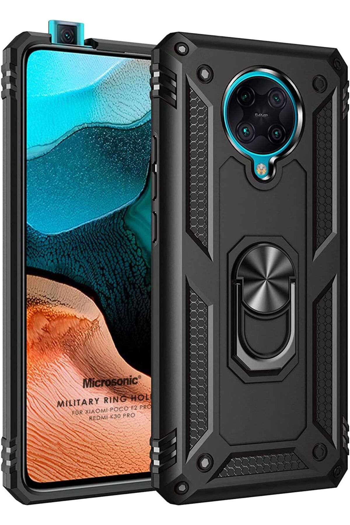 yenibagshop Xiaomi Redmi K30 Pro için Kılıf Military Ring Holder Siyah [Redmi K30 Pro ile Uyumlu Kılıf - Siyah]