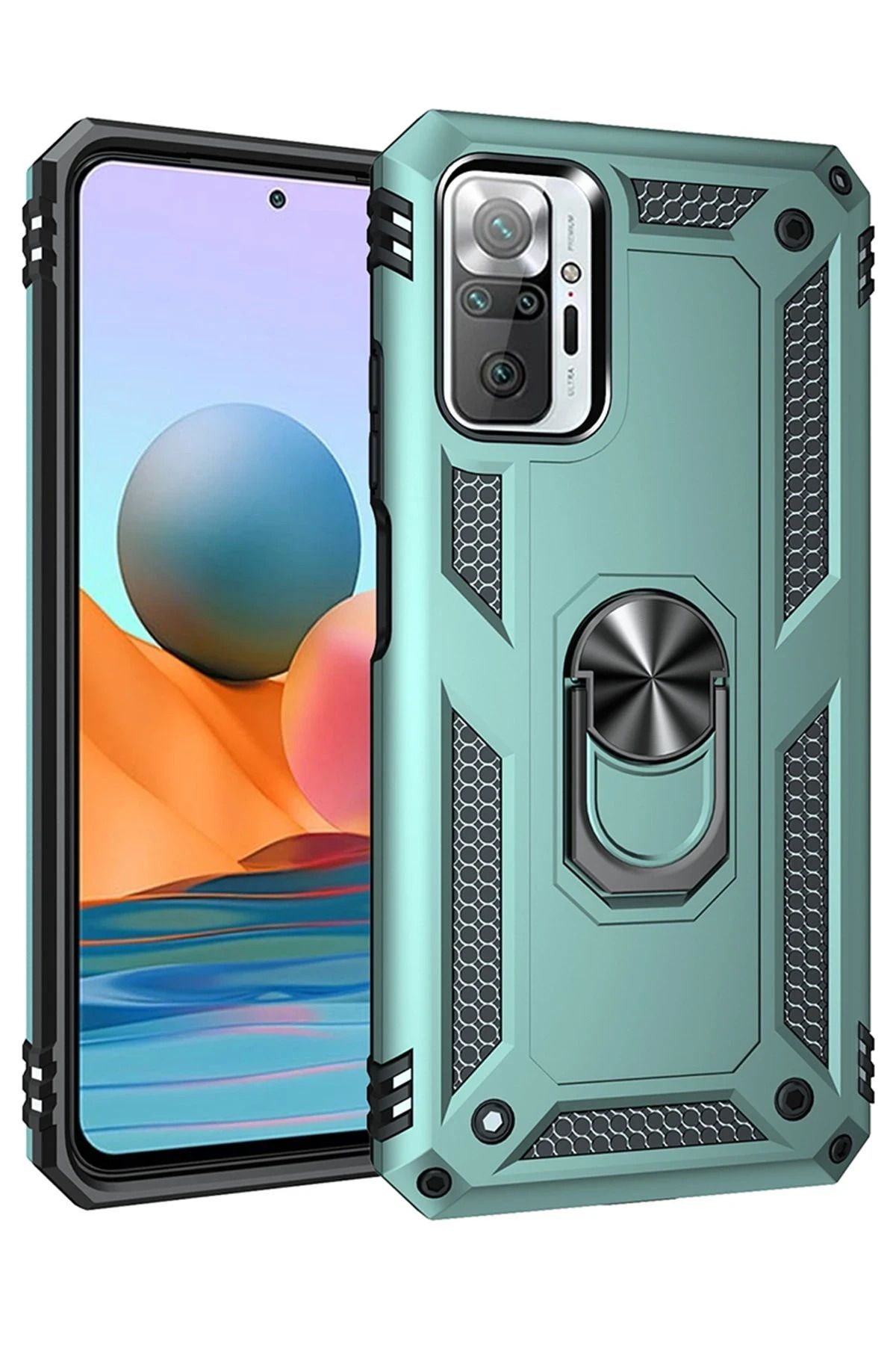 NewFace Xiaomi Redmi Note 10 Pro Kılıf Sofya Yüzüklü Silikon Kapak - Yeşil FERRG