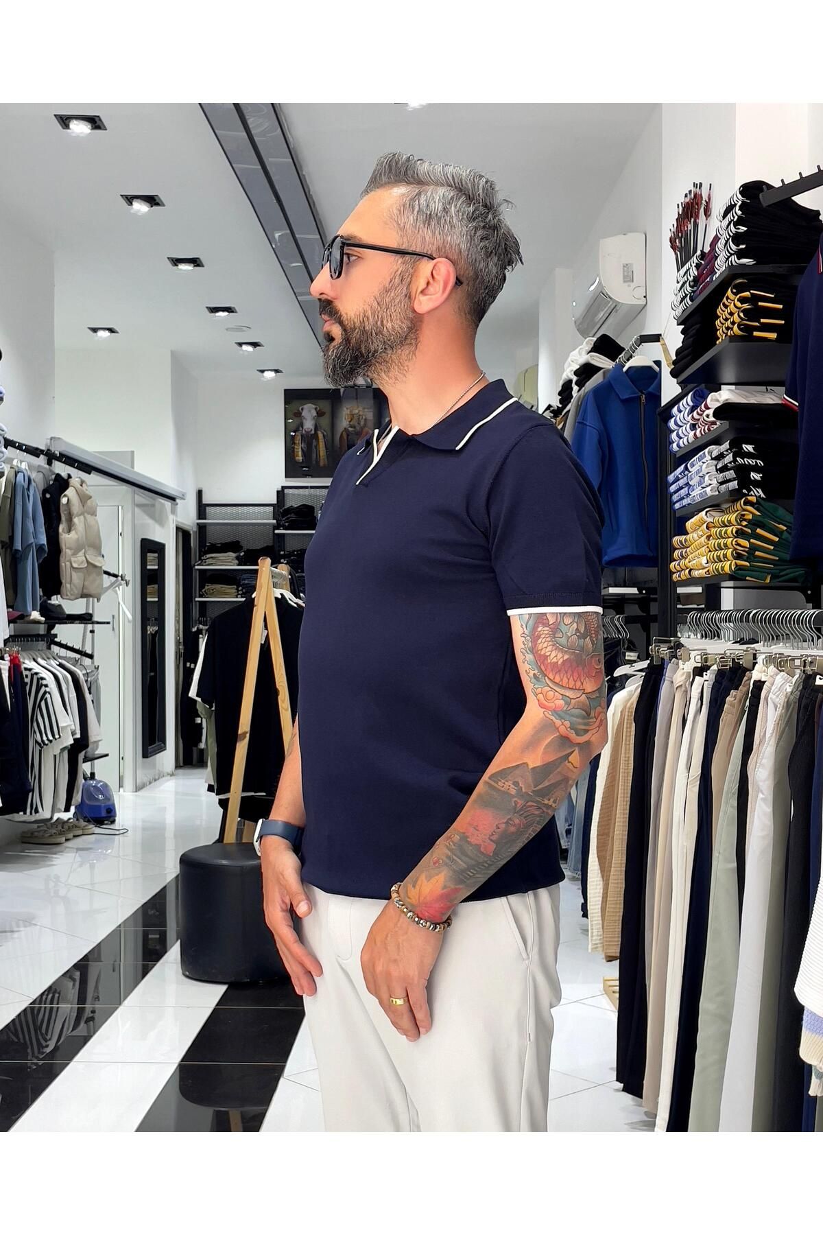 Higo Man Slim Fit Kontrast Yaka Detaylı Erkek Polo Yaka T-Shirt