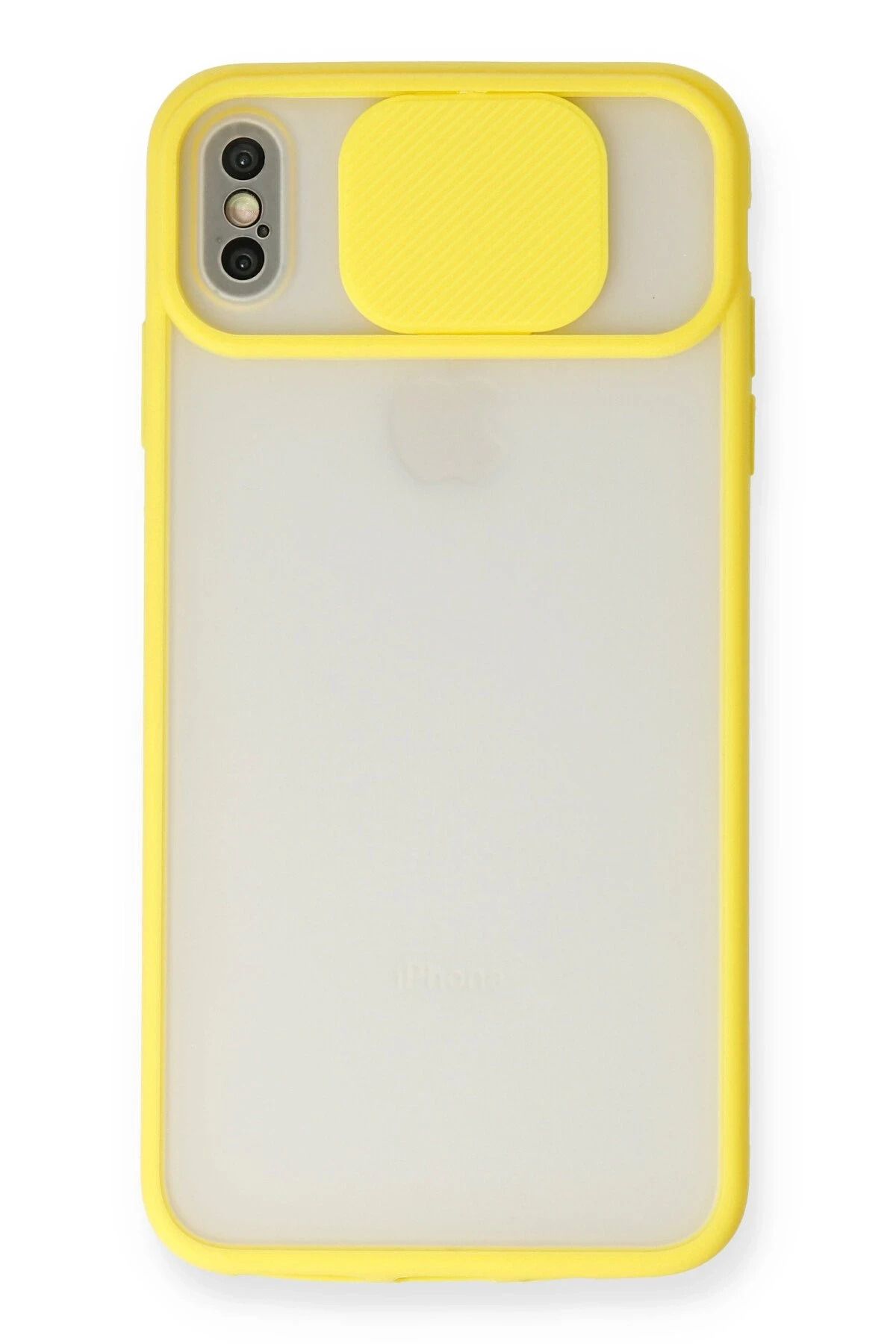 NewFace iPhone XS Max Kılıf Palm Buzlu Kamera Sürgülü Silikon - Sarı JOJUA