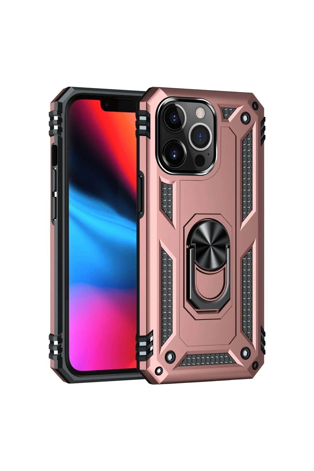 NewFace iPhone 13 Pro Kılıf Sofya Yüzüklü Silikon Kapak - Rose JOJUA