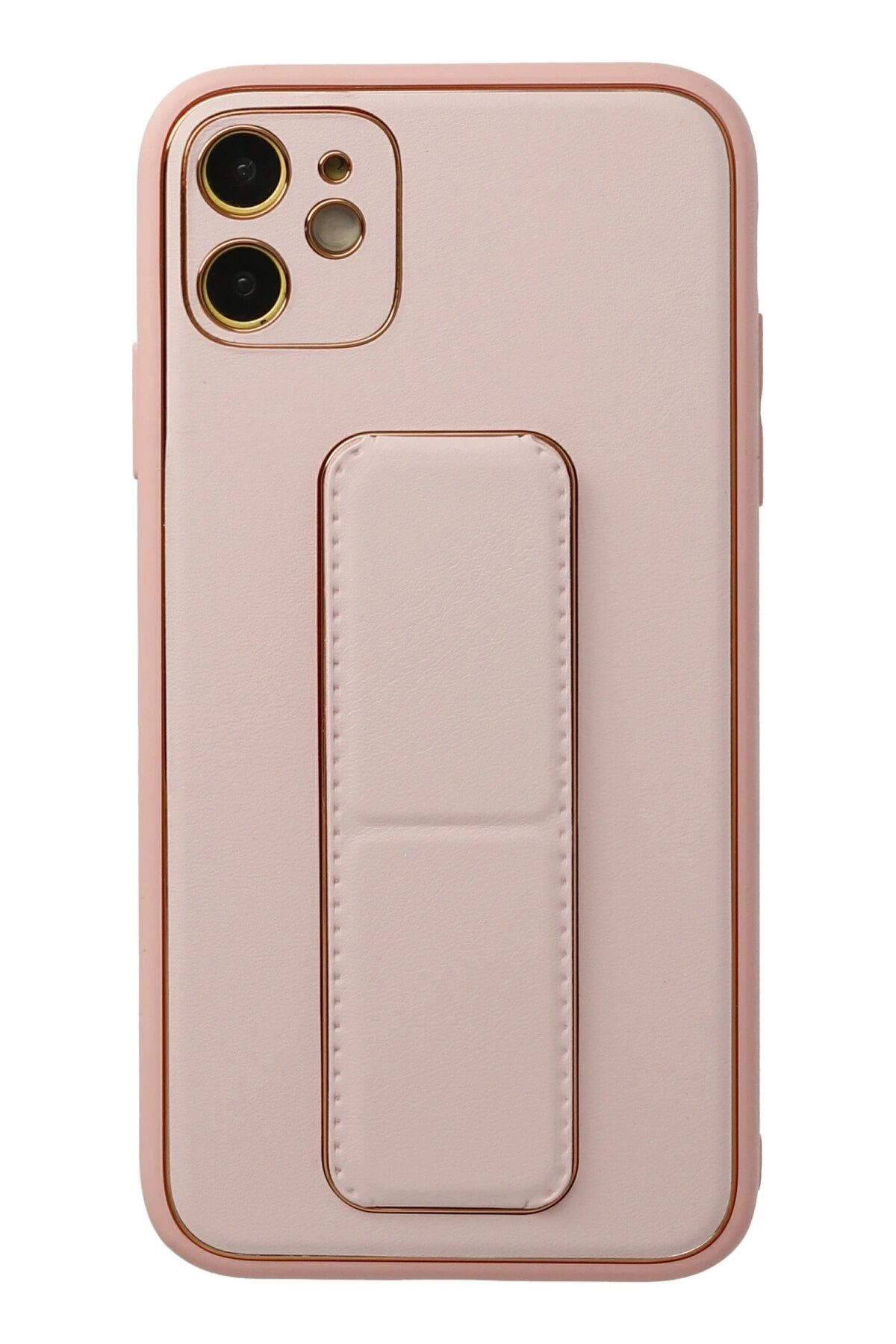 NewFace iPhone 12 Kılıf Coco Deri Standlı Kapak - Pembe HNZRN