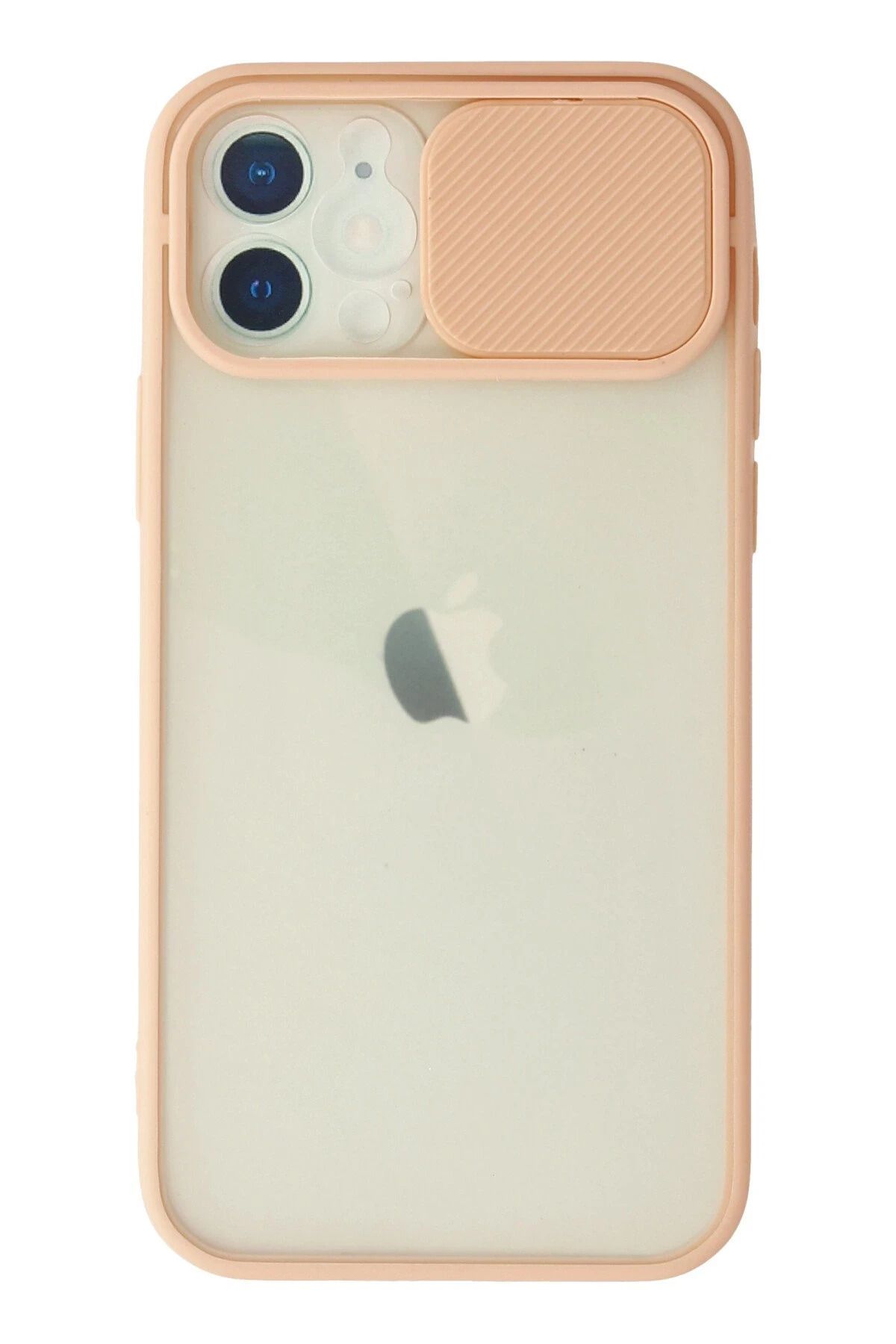 NewFace iPhone 12 Kılıf Palm Buzlu Kamera Sürgülü Silikon - Pembe NRMSA