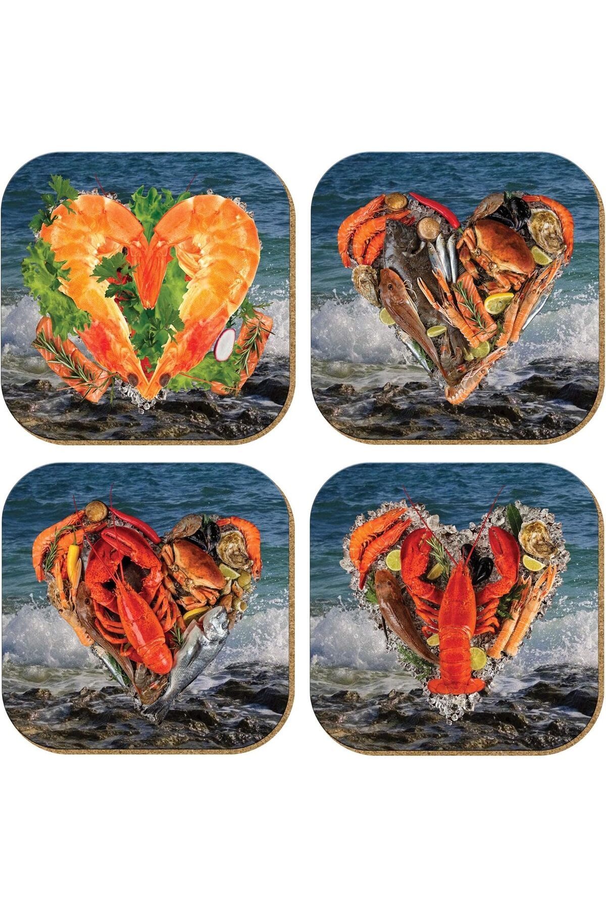 salesalbutik Gift Hediyelik Metal Mantar Tabanlı Plenty More Fish In The Sea Balıklı 4'lü Bardak Altlığı Seti