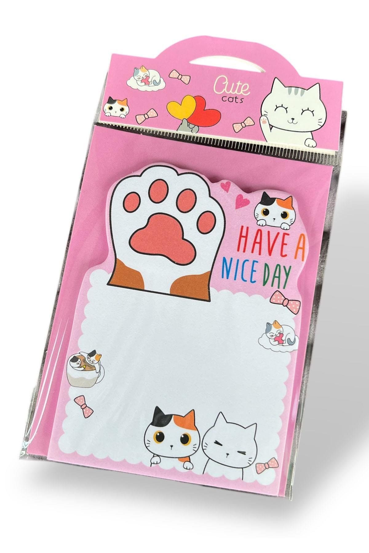 TAKIŞTIR Pembe Renk Kedi Figürlü Yapışkanlı Not Kağıdı