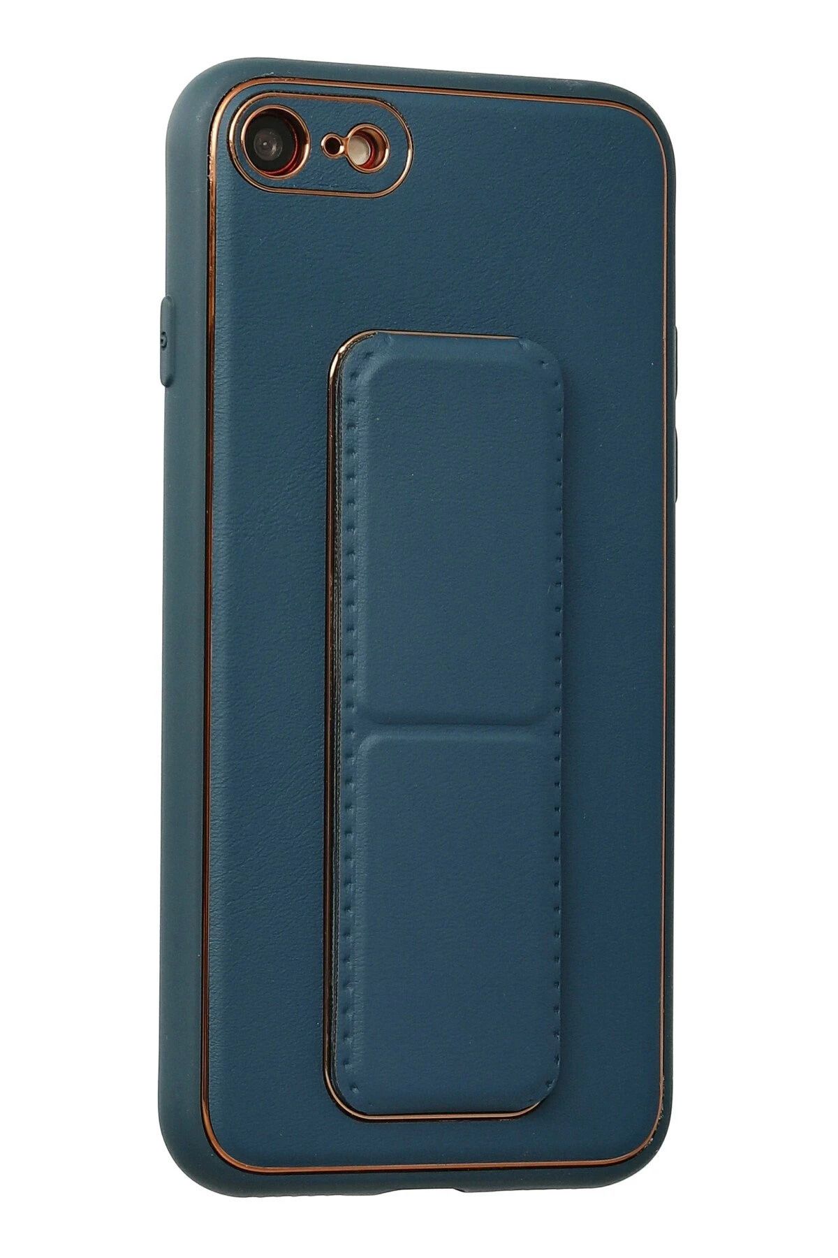 cepmoda iPhonE 7/8/SE2020 | Coco STANDLI Deri Silikon Telefon Kılıfı - Lüx ve Dayanıklı Kapak | MAVİ
