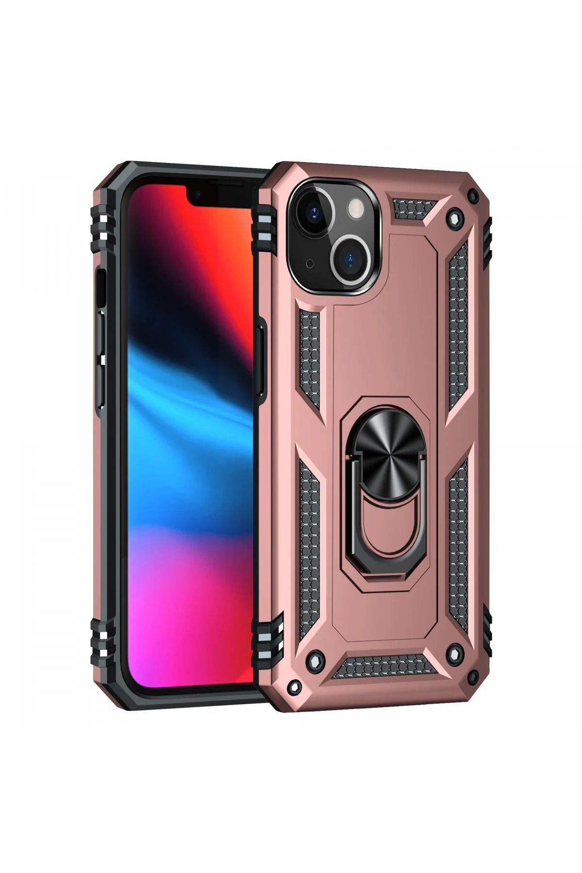 NewFace iPhone 13 Kılıf Sofya Yüzüklü Silikon Kapak - Rose YNSMR