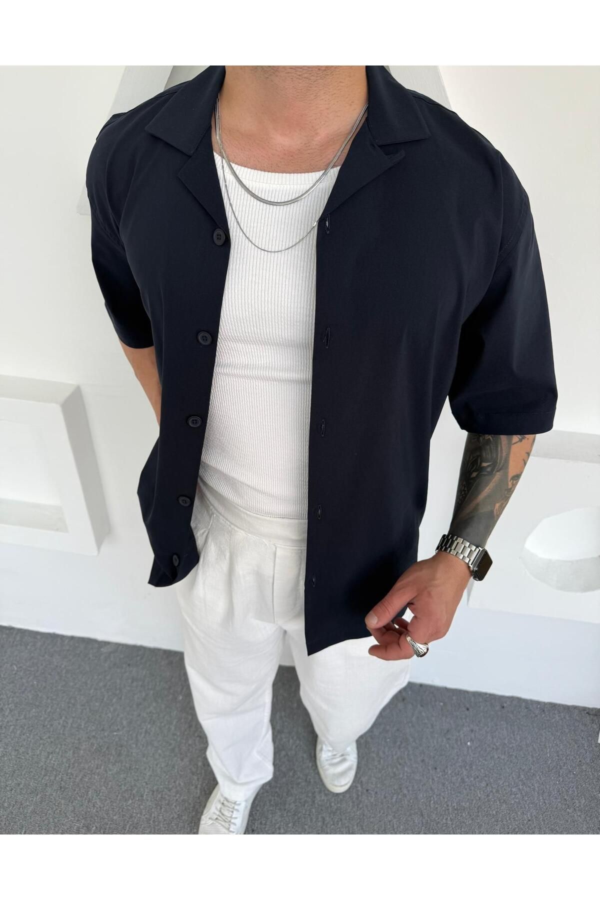 DEFES Kısa Kollu Oversize Erkek Gömlek