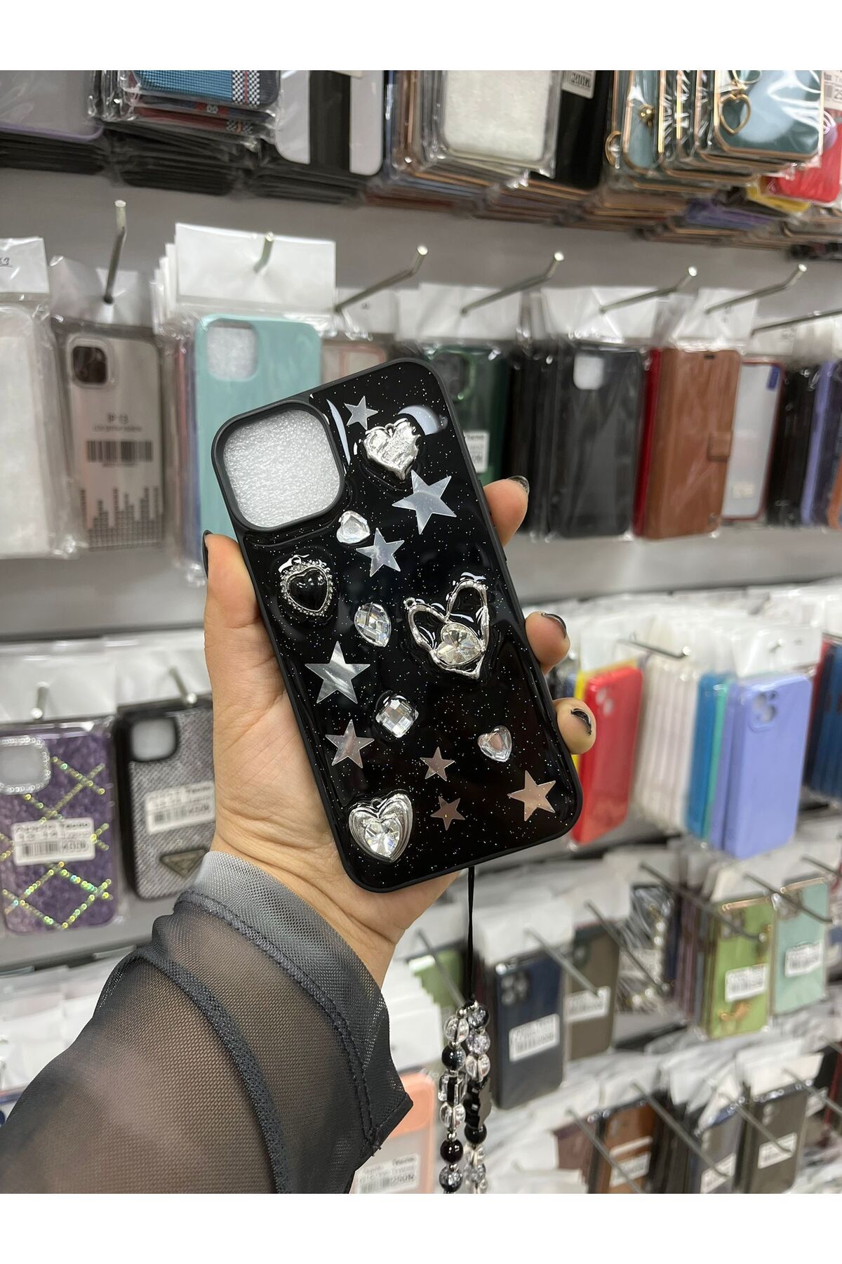 TECNOTREND Apple İphone 13/14 Uyumlu için Kılıf 3D Simli kalp desenli askılı silikon kılıf