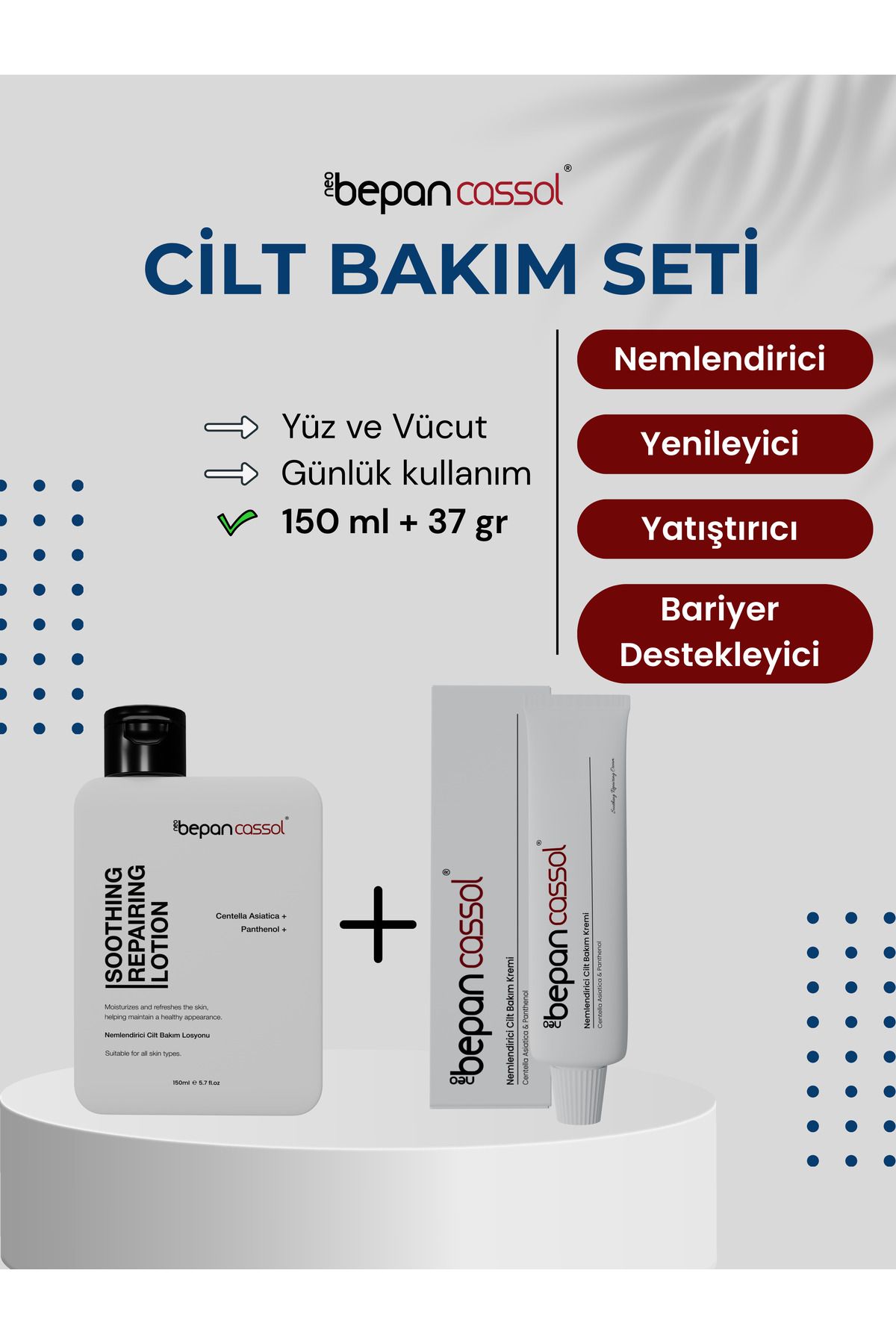 Neobepan cassol Losyon+Krem İkili Set - Cica Centella Su bazlı, Nemlendirici, Yatıştırıcı Bariyer Güçlendirici Set