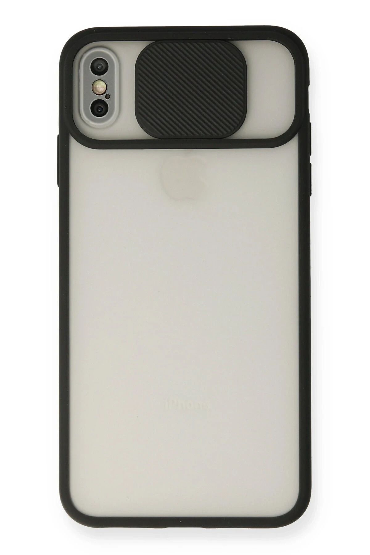 NewFace iPhone XS Max Kılıf Palm Buzlu Kamera Sürgülü Silikon - Siyah NRMSA
