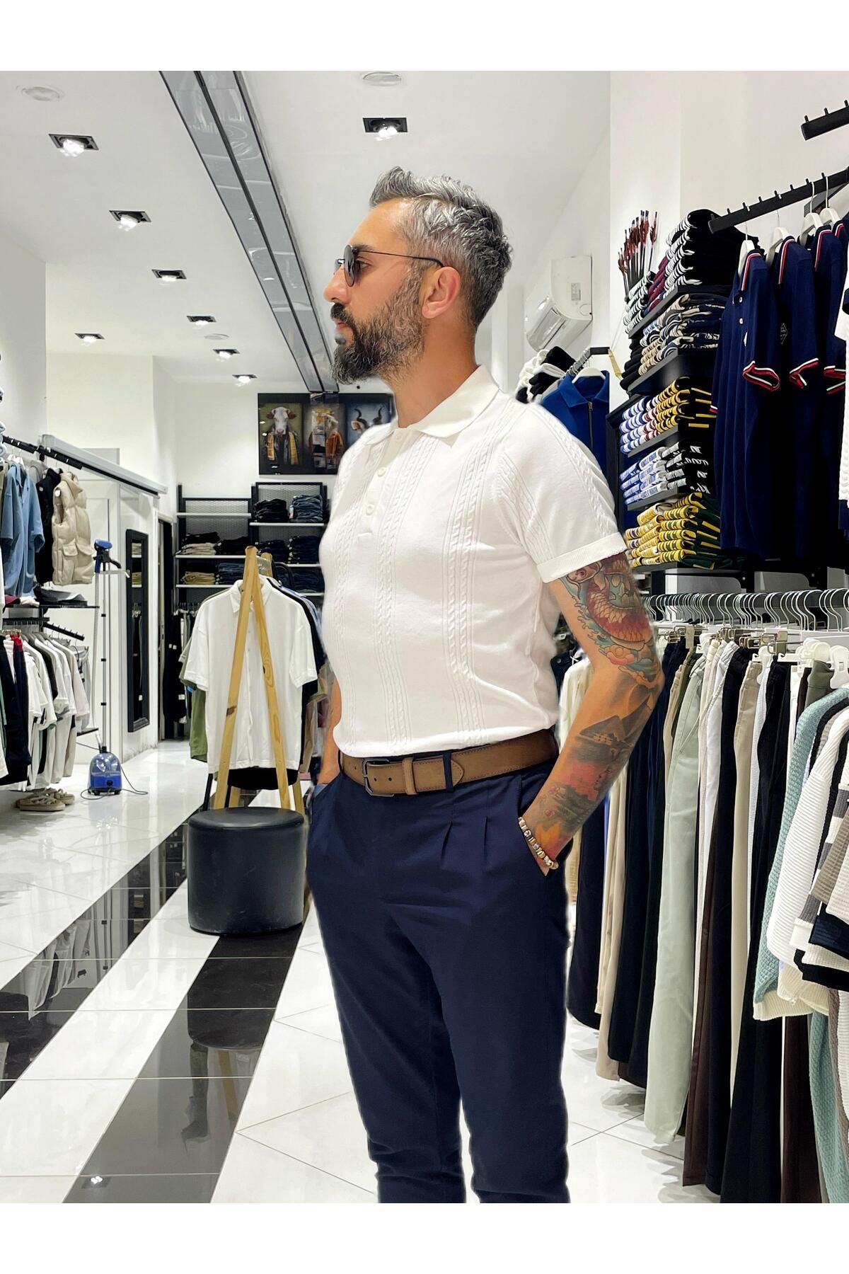 Higo Man Old Money Erkek Triko Polo Yaka T-Shirt Beyaz