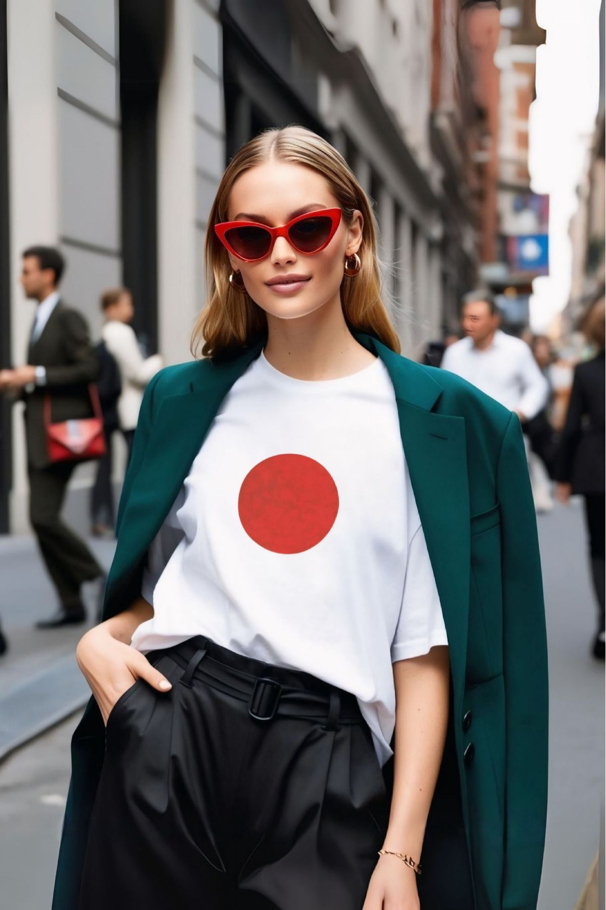 Butik Kırmızı Yuvarlak Baskılı Tasarım Pamuklu Oversize Tshirt