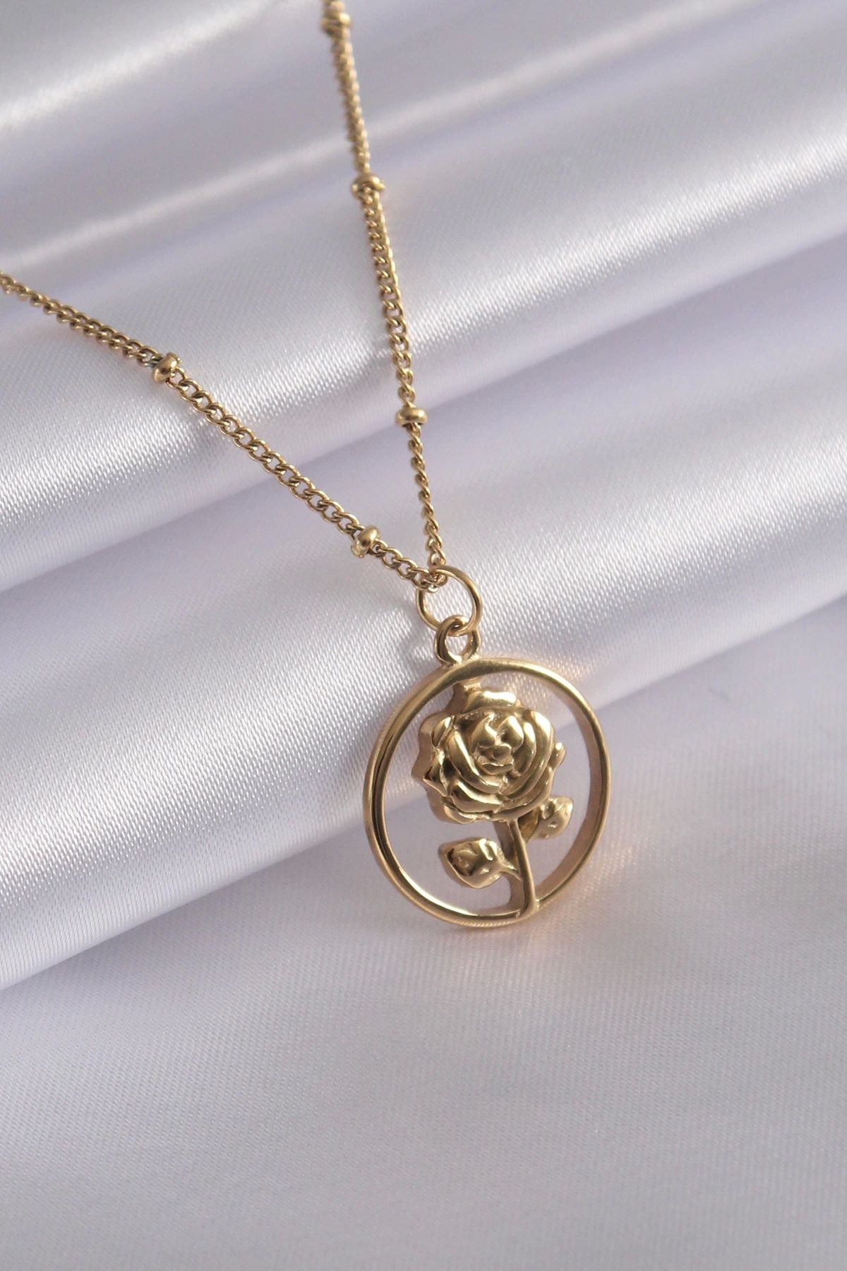 Clariss 316L Çelik Gold Renk Gül Figür Kadın Kolye