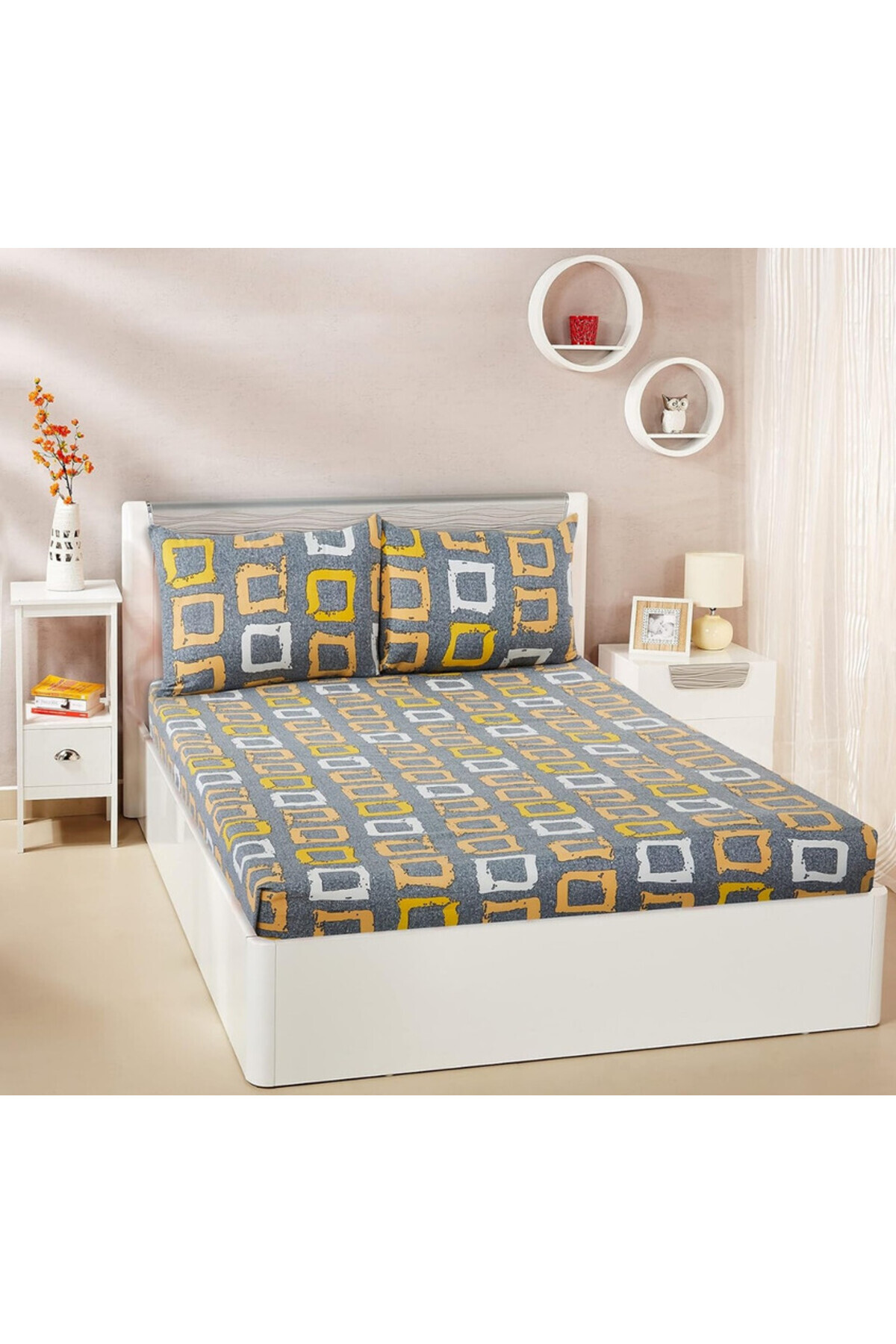 TSUMAB Modern Grey & Yellow Checkered Bedding Set