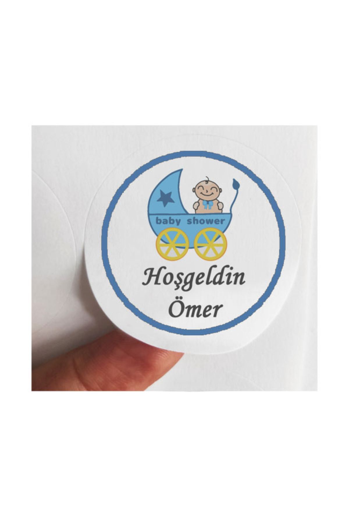 BEYHAN BAYHAN 24 Adet 4Cm Kişiye Özel Mavi Pusetli Hoşgeldin Bebek Baskılı Mat Etiket -2 Baby Shower Partisi