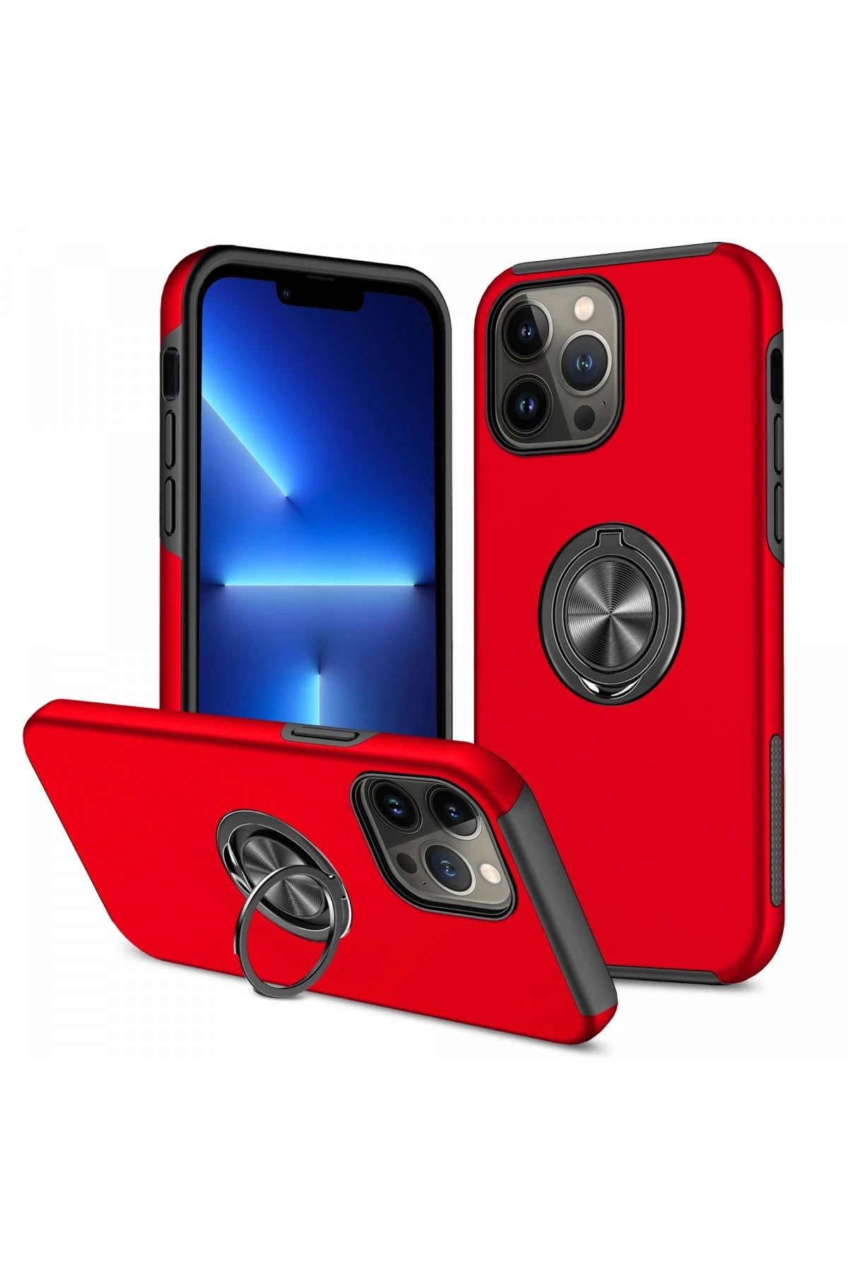 NewFace iPhone 13 Pro Kılıf Elit Yüzüklü Kapak - Kırmızı FERRG