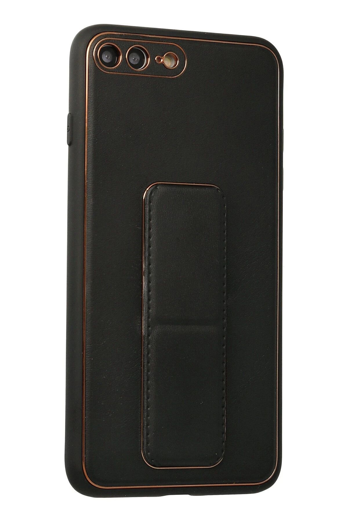 cepmoda iPhonE 7/8 PLUS | Coco STANDLI Deri Silikon Telefon Kılıfı - Lüx ve Dayanıklı Kapak | SİYAH