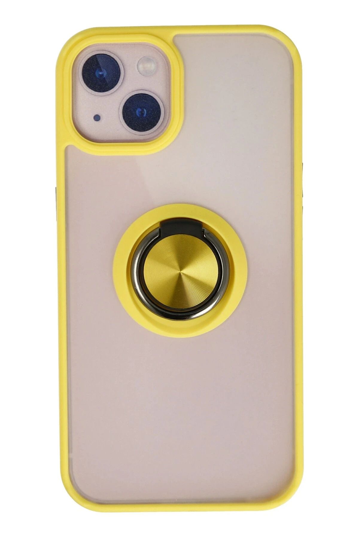 NewFace iPhone 13 Kılıf Montreal Yüzüklü Silikon Kapak - Sarı JOJUA
