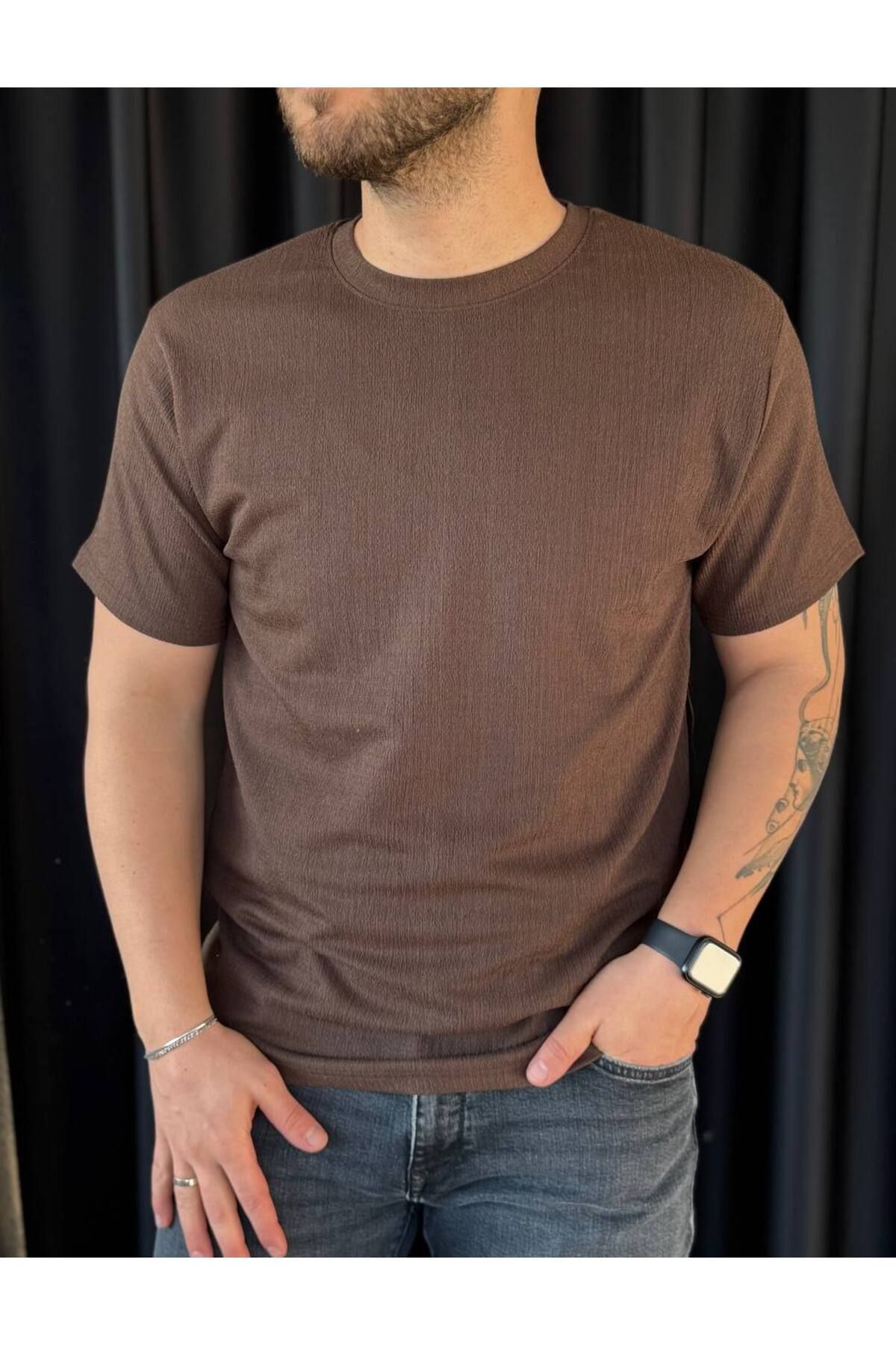 VOGUEMET ✅ Bürümcük Kumaş Erkek Basic T-shirt - Kısa Kollu, Modern Tasarım