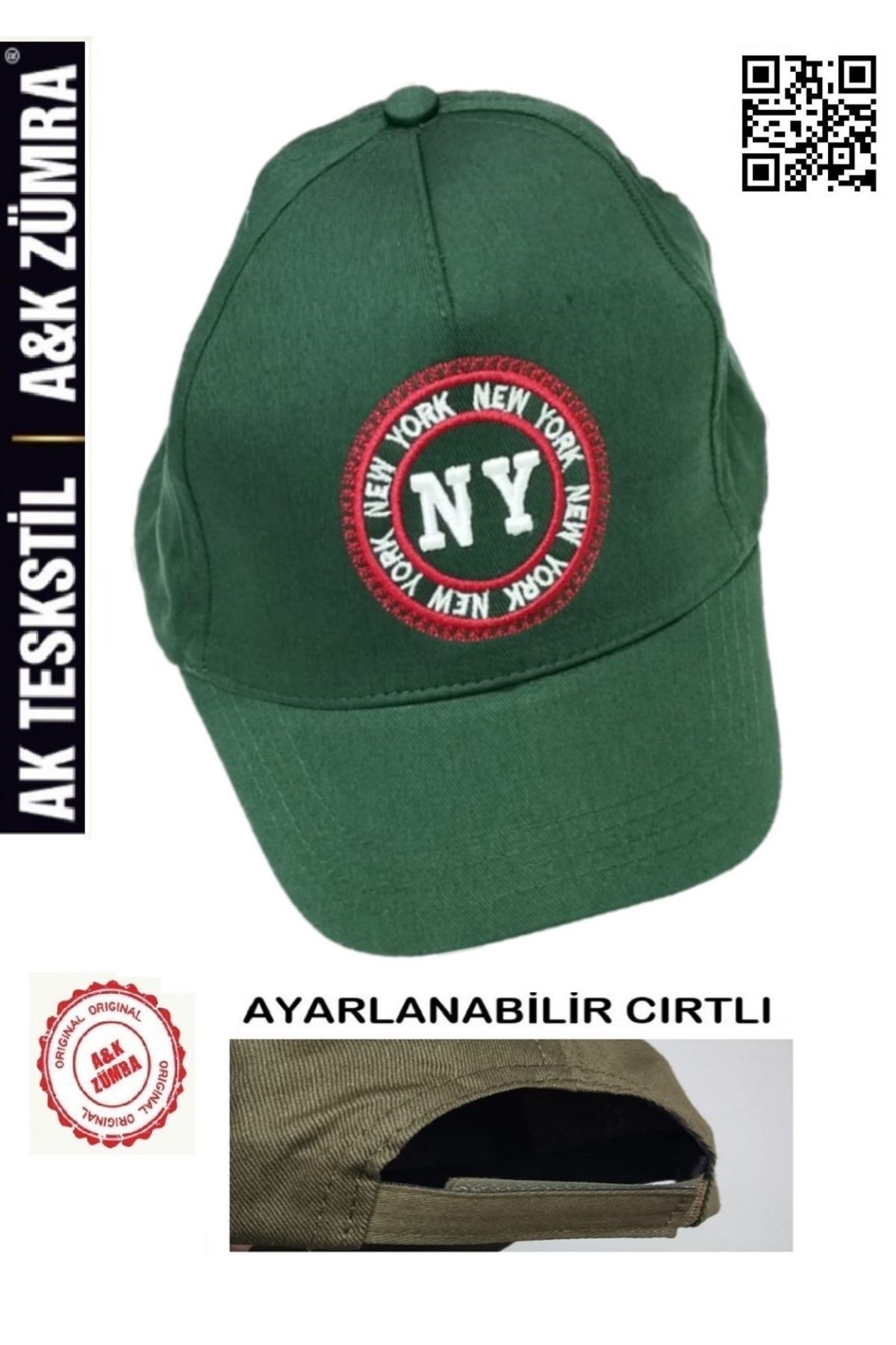 A&K ZÜMRA Unisex %100 Pamuklu Ayarlanabilir Cırtlı Nakışlı Kep Şapka