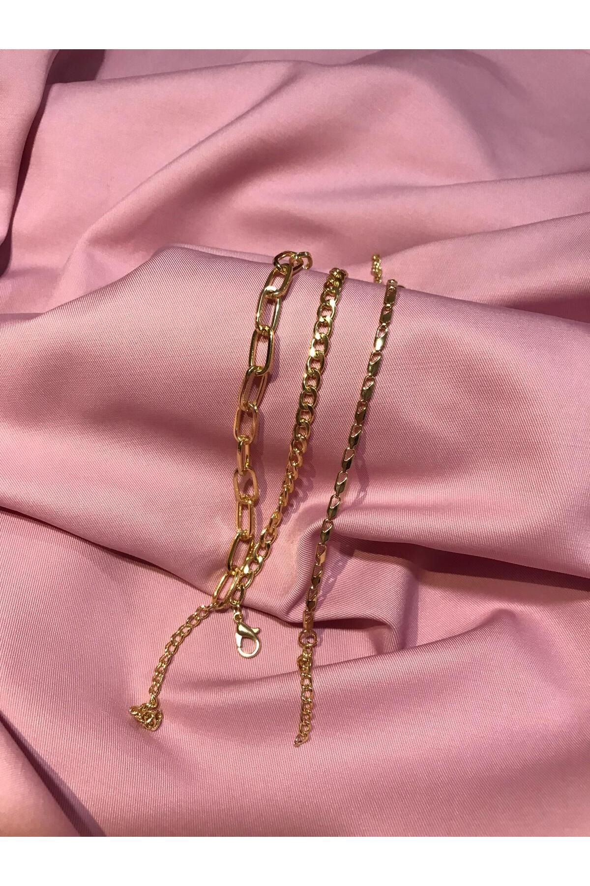 TÜKKAN ACCESSORİES 3 LÜ GOLD KAPLAMA ZİNCİR BİLEKLİK SETİ