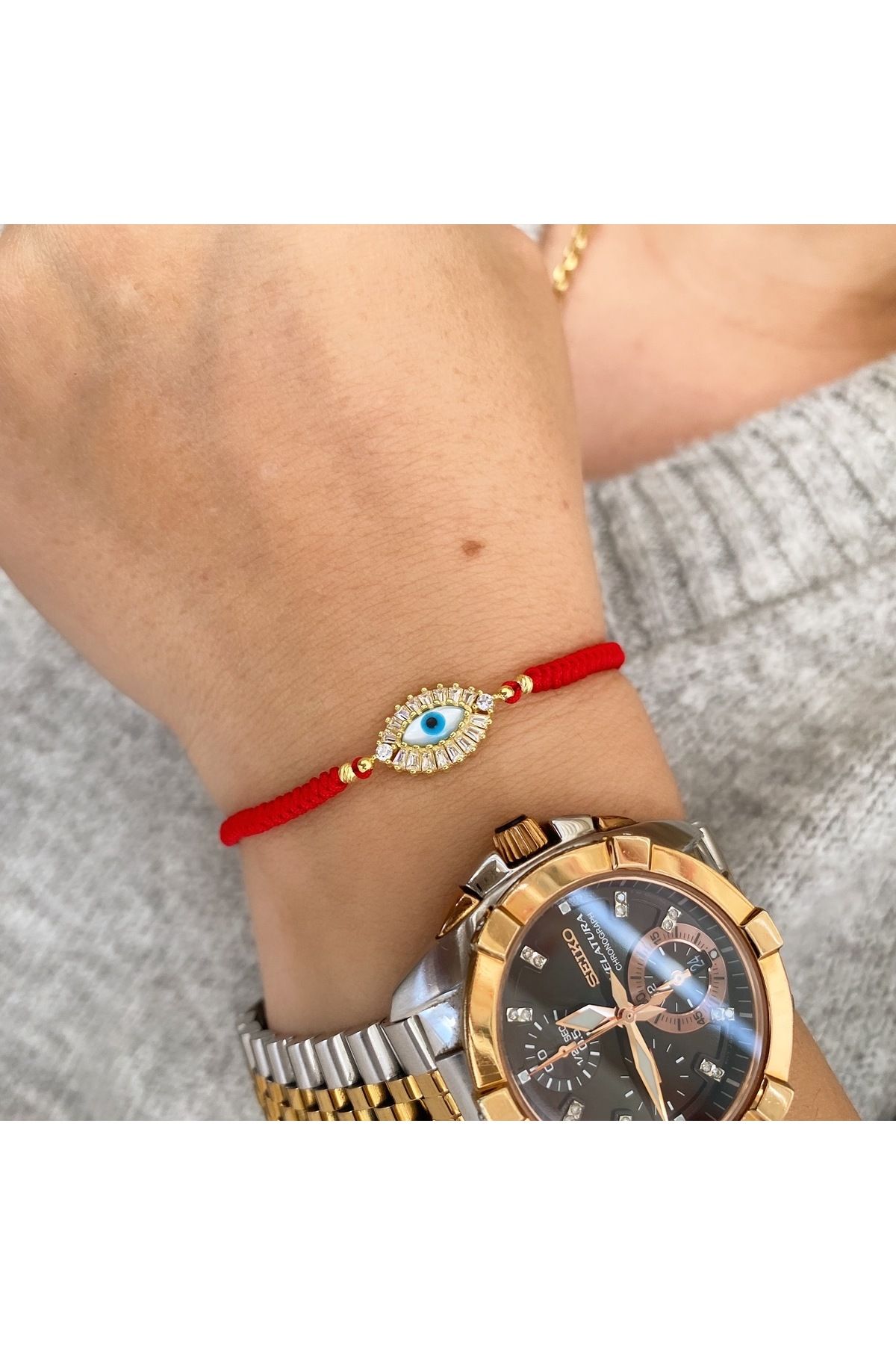 simurg jewellery Kırmızı İpli Gümüş Göz Bileklik