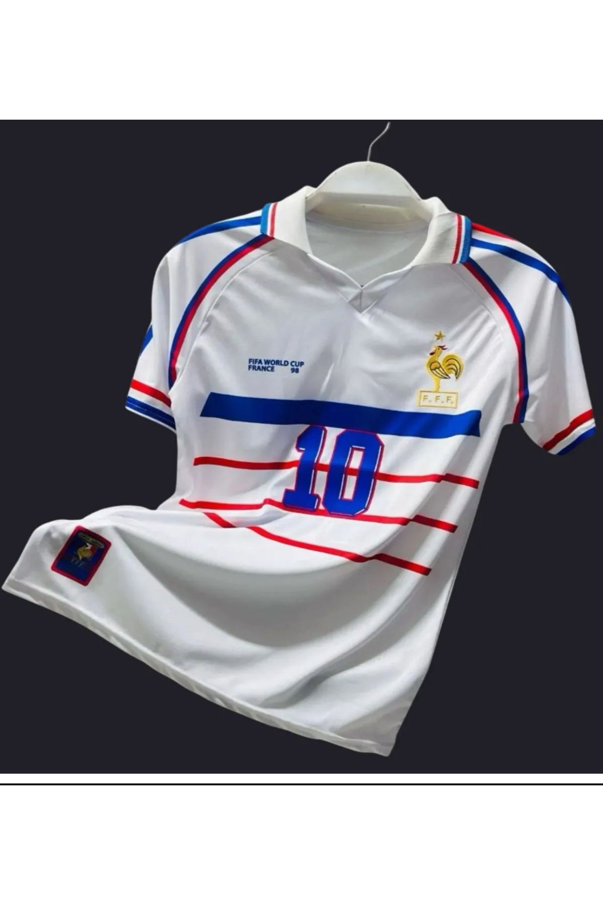 Mzone FRANSA NOSTALJI 1998 ZINEDIN ZIDANE MILI TAKIM BEYAZ YAKALI YETİŞKİN FORMASI
