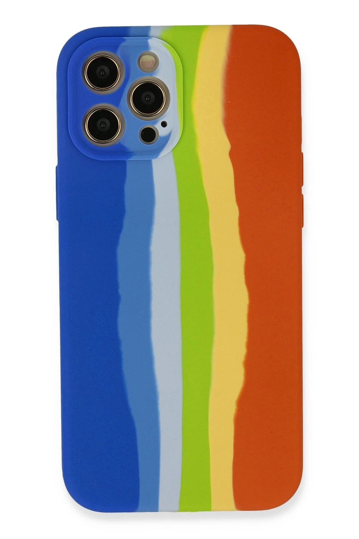 NewFace iPhone 12 Pro Kılıf Ebruli Lansman Silikon - Mavi-Turuncu NRMSA