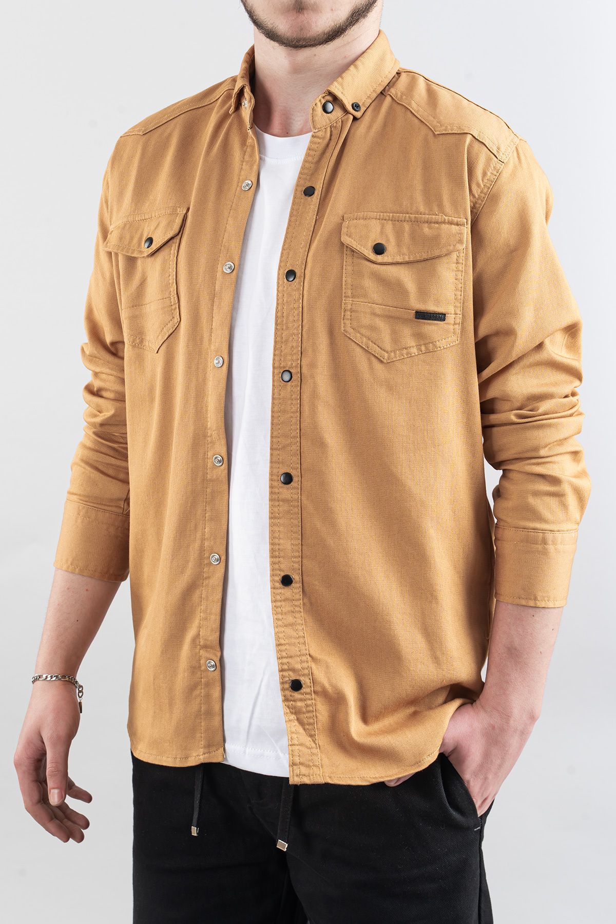 bombe Erkek Slim Fit Dar Kalıp Erkek Kot Gömlek