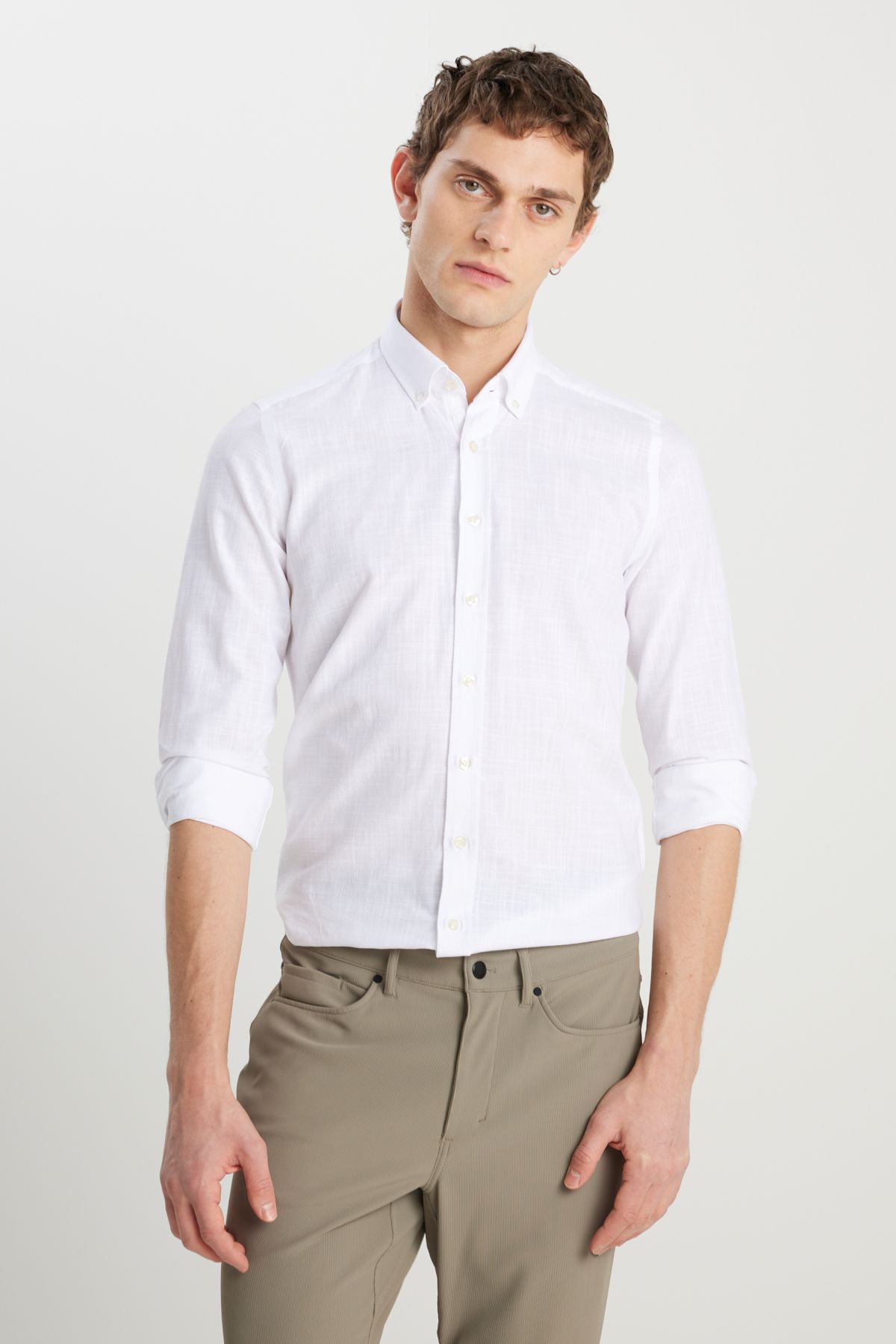 ALTINYILDIZ CLASSICS Altınyıldız ACE020252168 Beyaz Erkek Steno Taılored Slim Fit Spor Gömlek