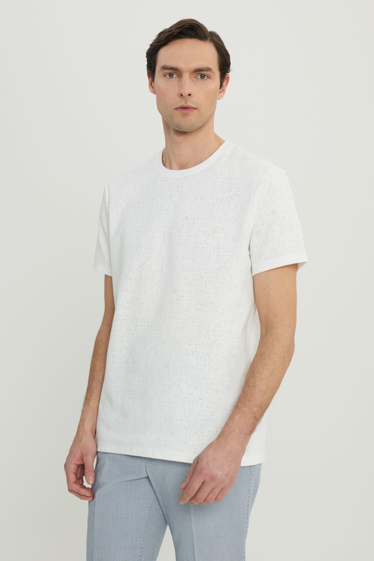 ALTINYILDIZ CLASSICS Altınyıldız ACE091252300 Ekru Erkek Bisiklet Yaka Slim Fit T-shirt