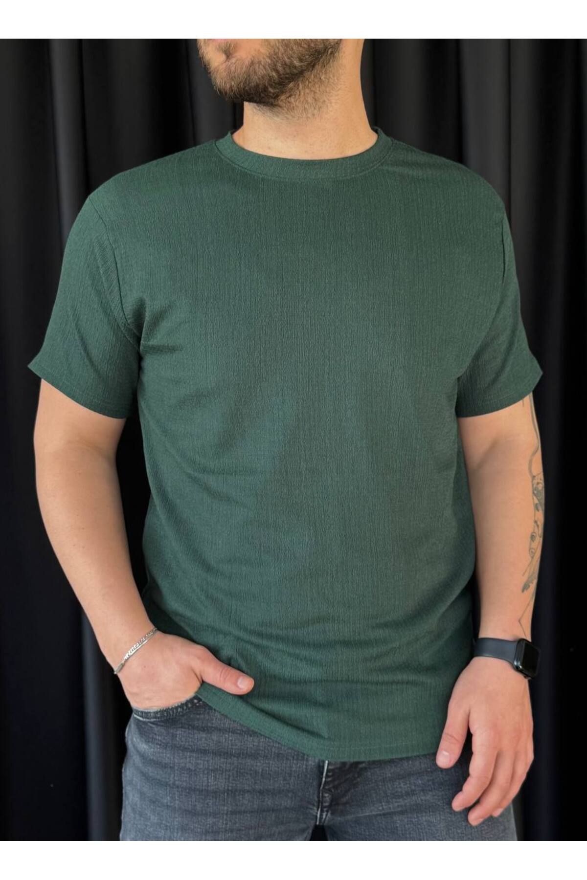VOGUEMET ✅ Bürümcük Kumaş Erkek Basic T-shirt - Kısa Kollu, Modern Tasarım