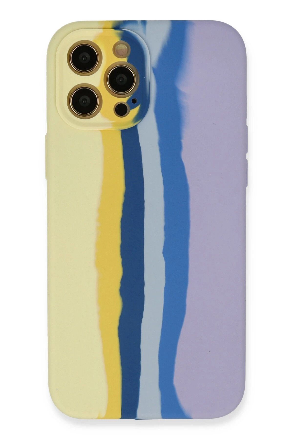 NewFace iPhone 12 Pro Max Kılıf Ebruli Lansman Silikon - Sarı-Lila NRMSA