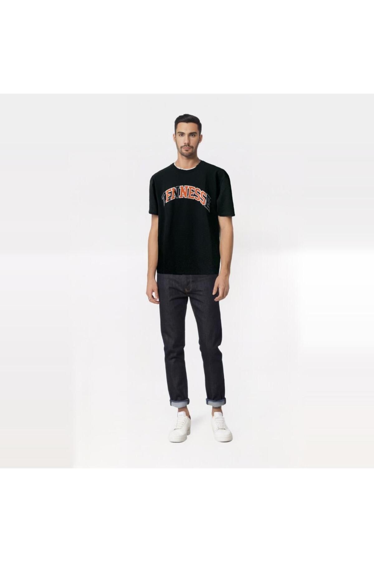 Retro t-shirt bisiklet yaka bol kesim ön baskılı