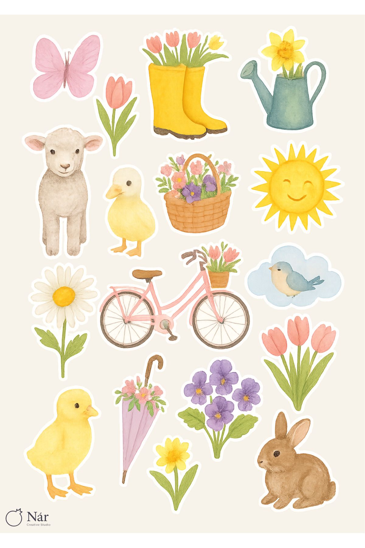 sticker Baharın Neşesi Sticker Seti - 4 Sayfa- Bahar Temalı Çıkartmalar