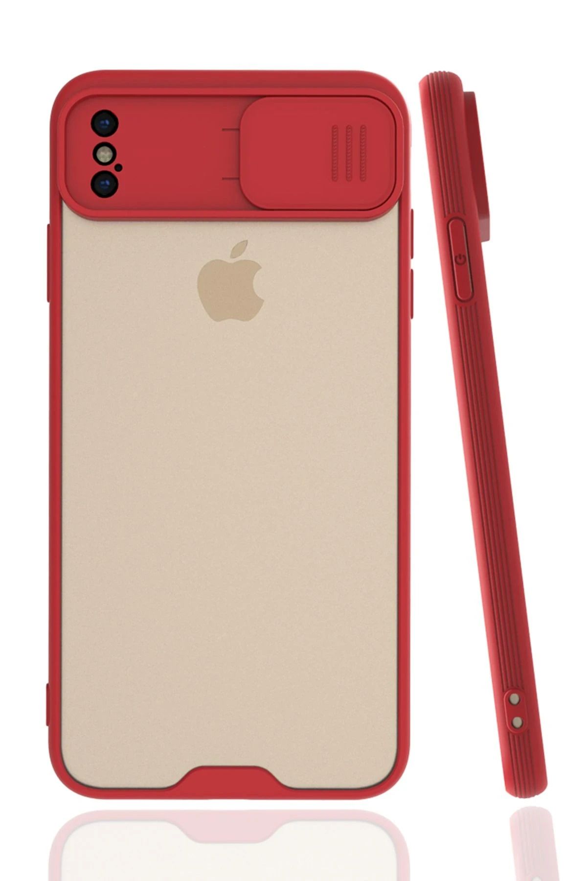 NewFace iPhone XS Max Kılıf Platin Kamera Koruma Silikon - Kırmızı INSLM