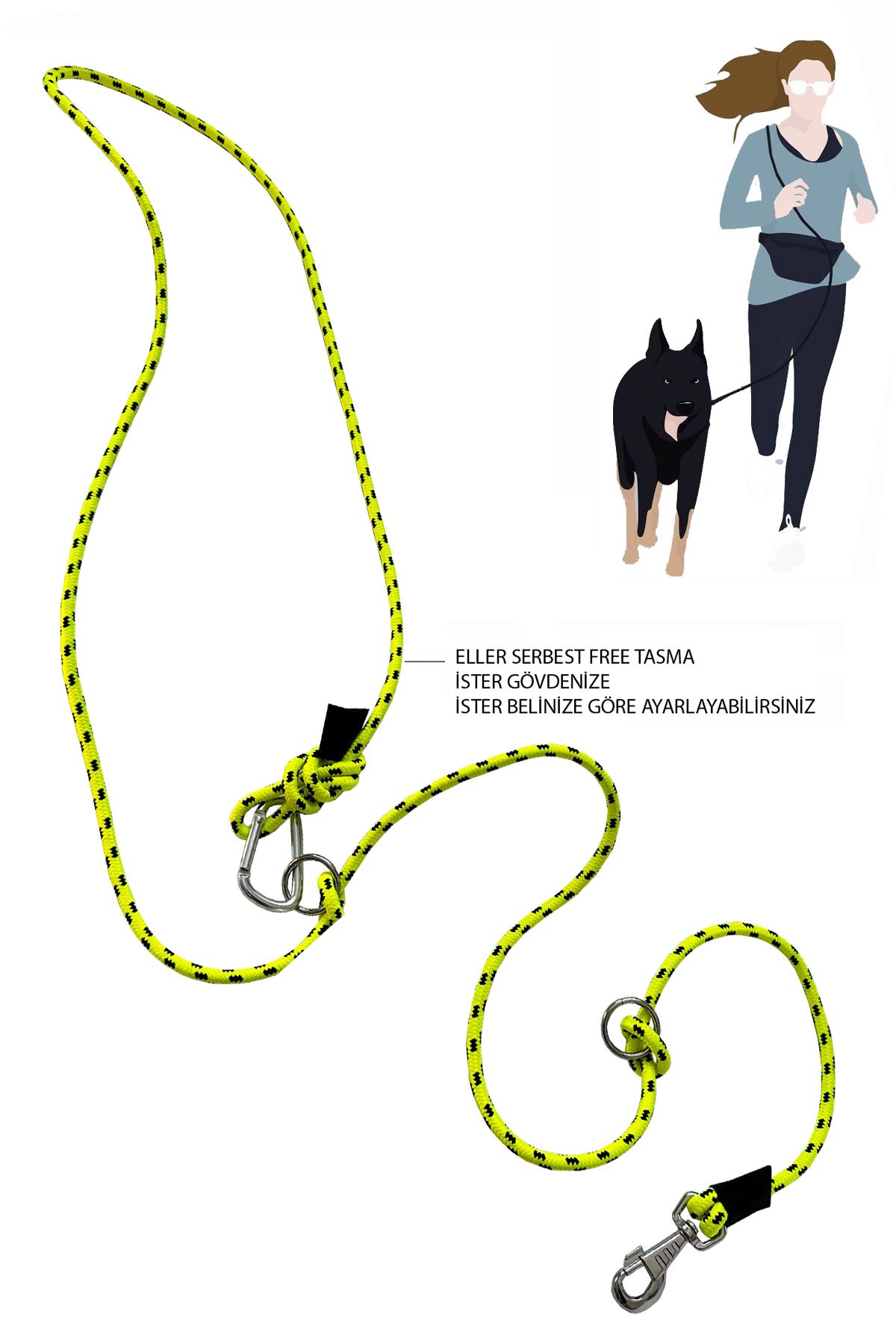 PETSWUU Neon Sarı Köpek Hands Free Koşu Ve Yürüyüş Gezdirme Kayışı Tasması