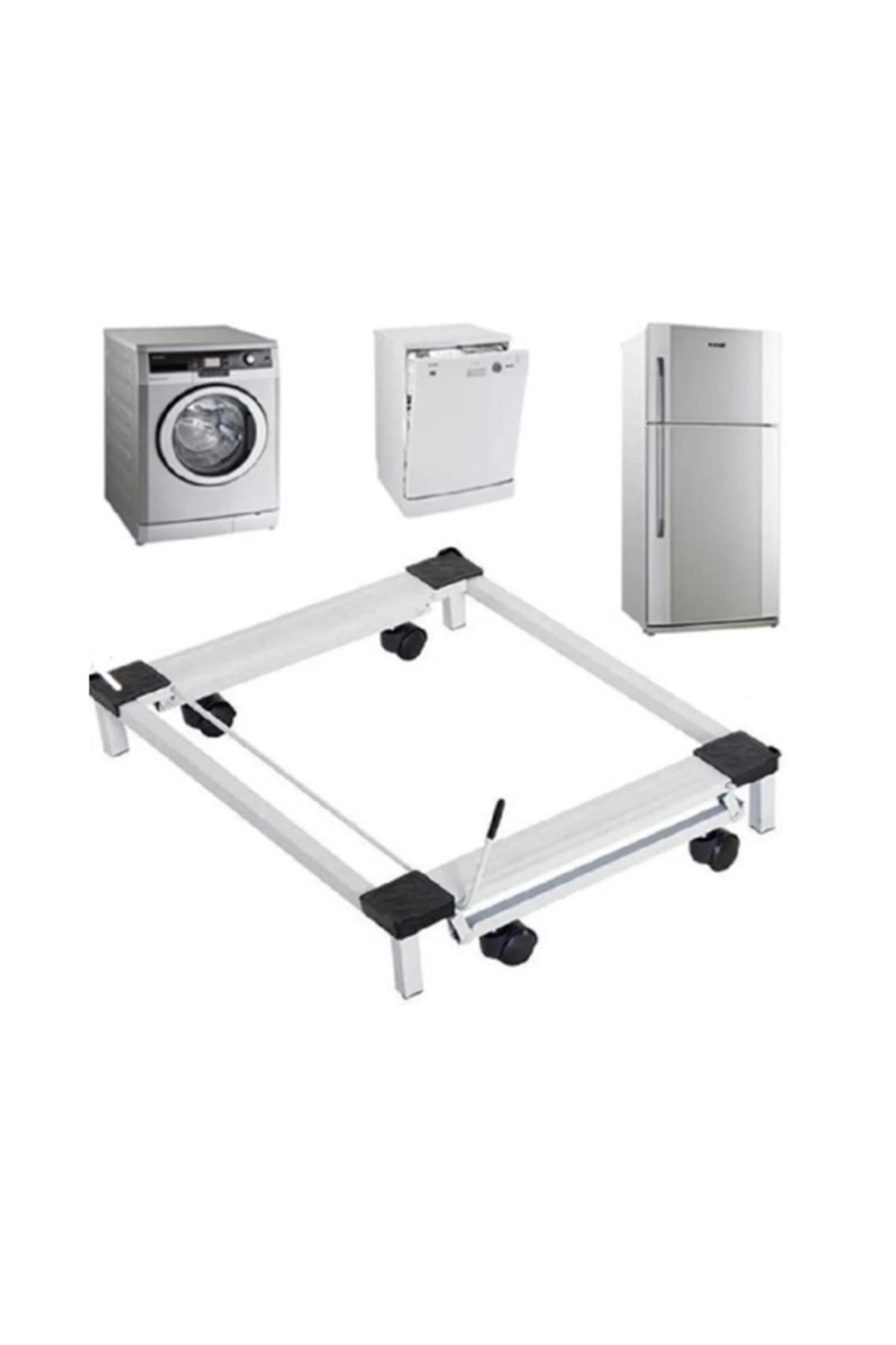 POMSTORE Metal Çeksür Çamaşır Makinesi Taşıma Buzdolabı Makine Altlığı Tekerlekli Beyaz Eşya Taşıyıcı